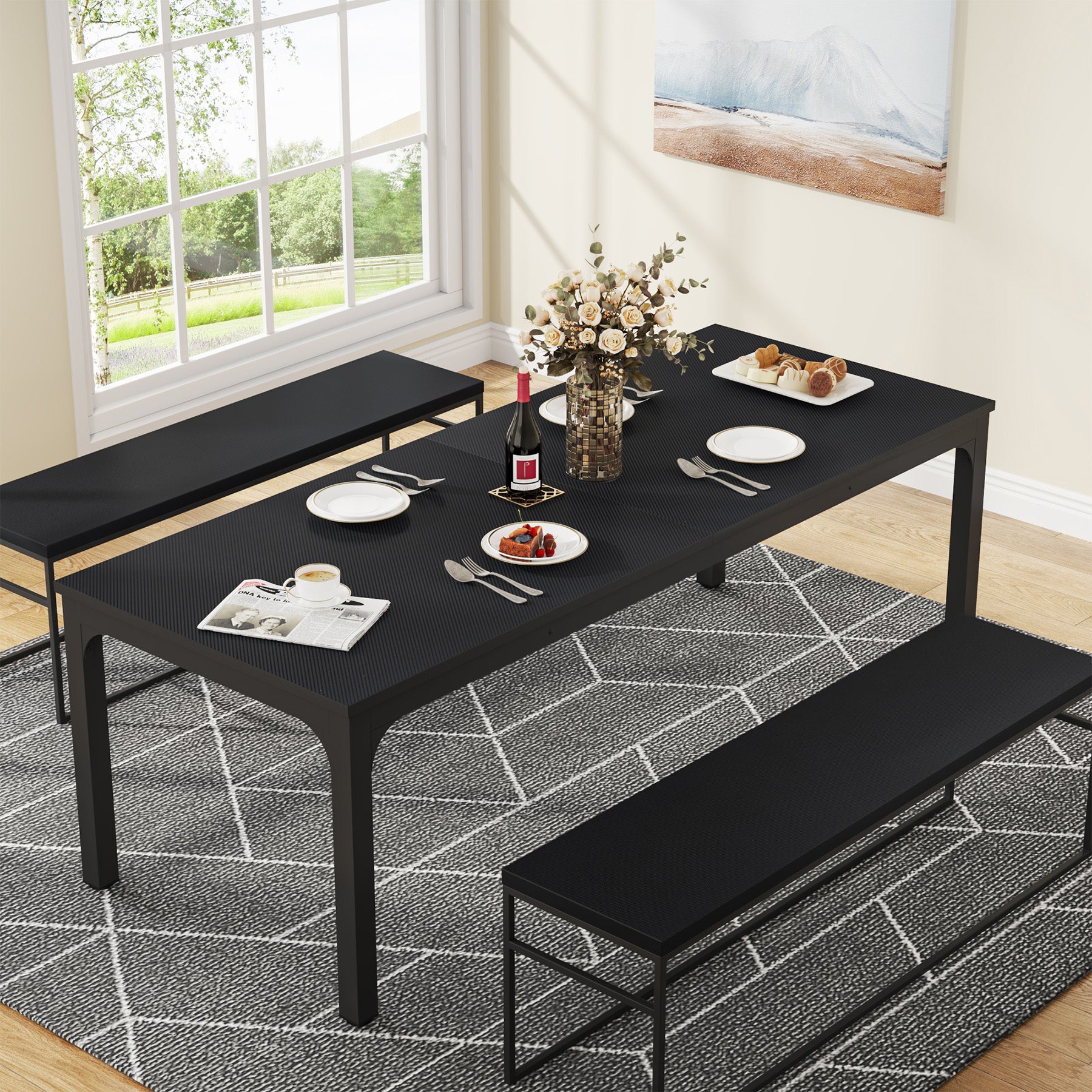 Tribesigns Mesa de comedor vintage, Muebles de comedor para 6 a 8 personas