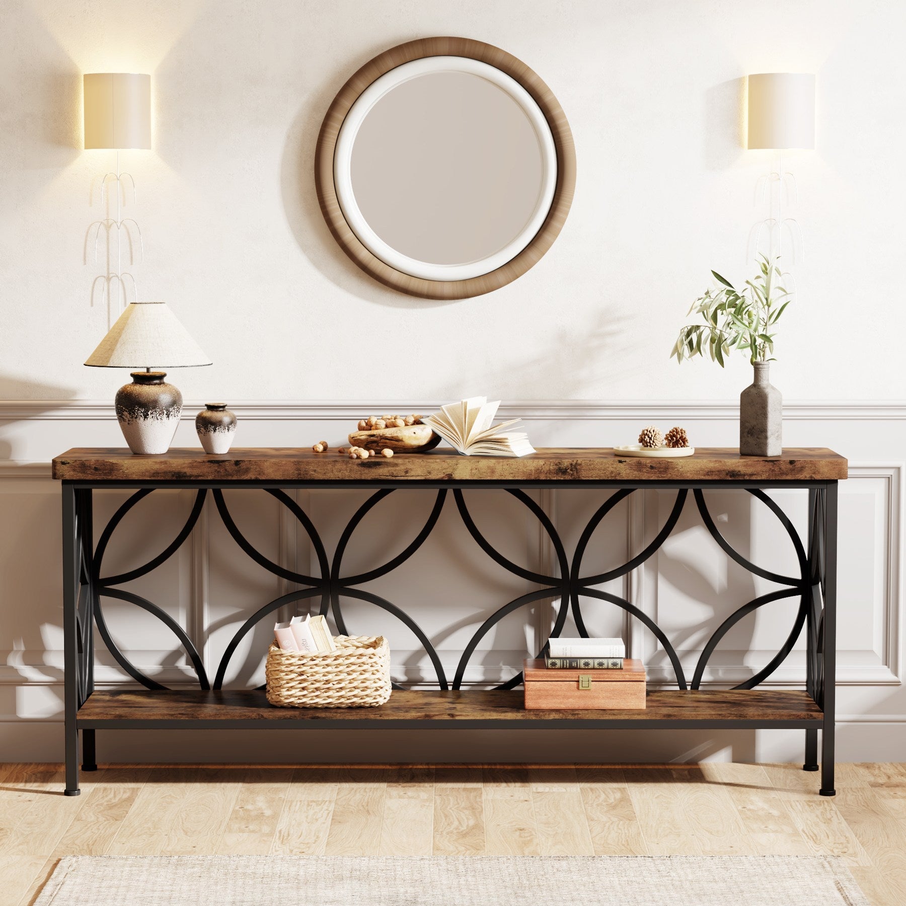 Tribesigns Mesa consola de 2 niveles 160 cm, Mesa de sofá industrial detrás del sofá