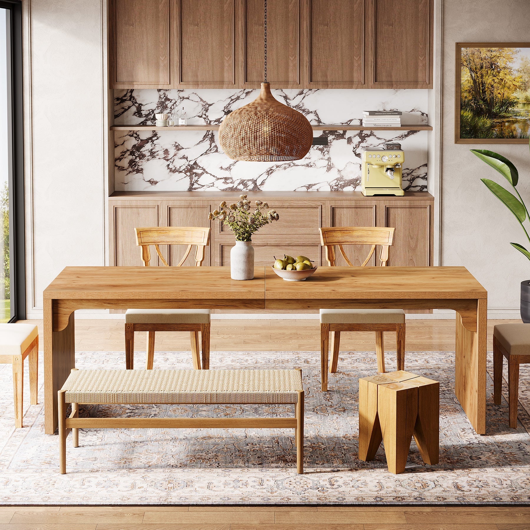 Tribesigns Mesa de comedor de 180 cm, Mesa de comedor de cocina moderna con base resistente