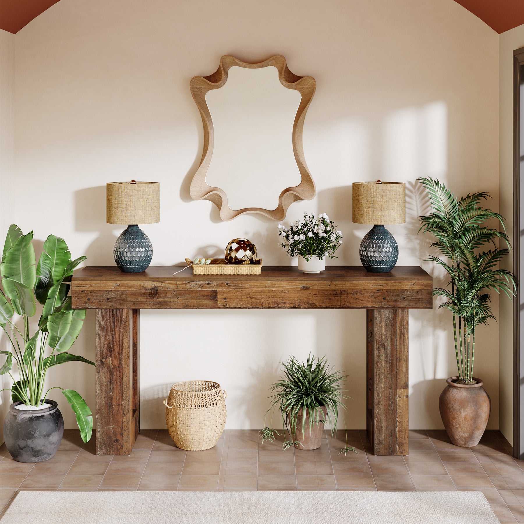 Tribesigns Mesa consola de 160 cm, Mesa de sofá de madera de estilo rústico Mesa de entrada