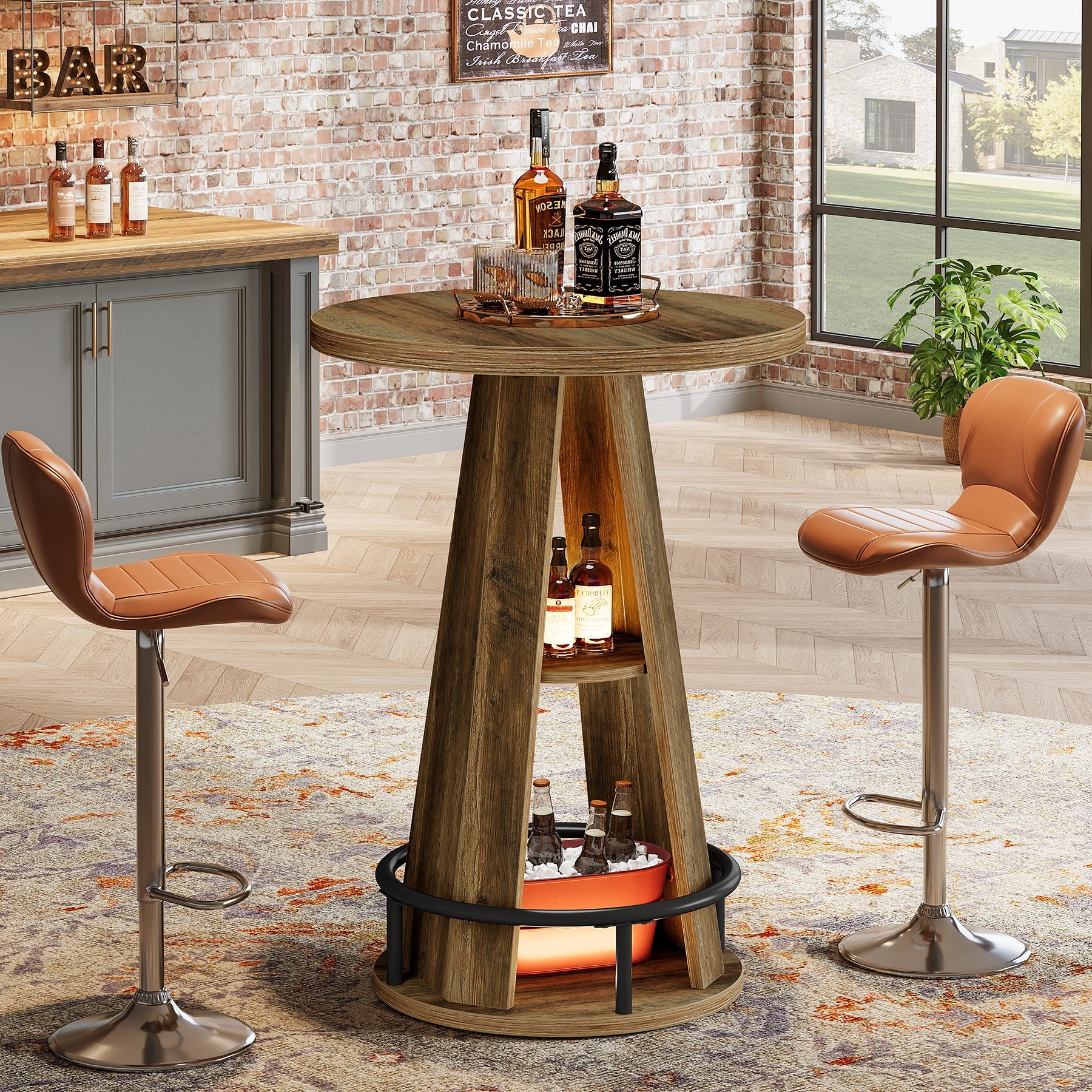 Tribesigns Mesa redonda de bar de 100 cm con almacenamiento, Mesa de bistró de estilo industrial para sala de estar, bar y espacios pequeños