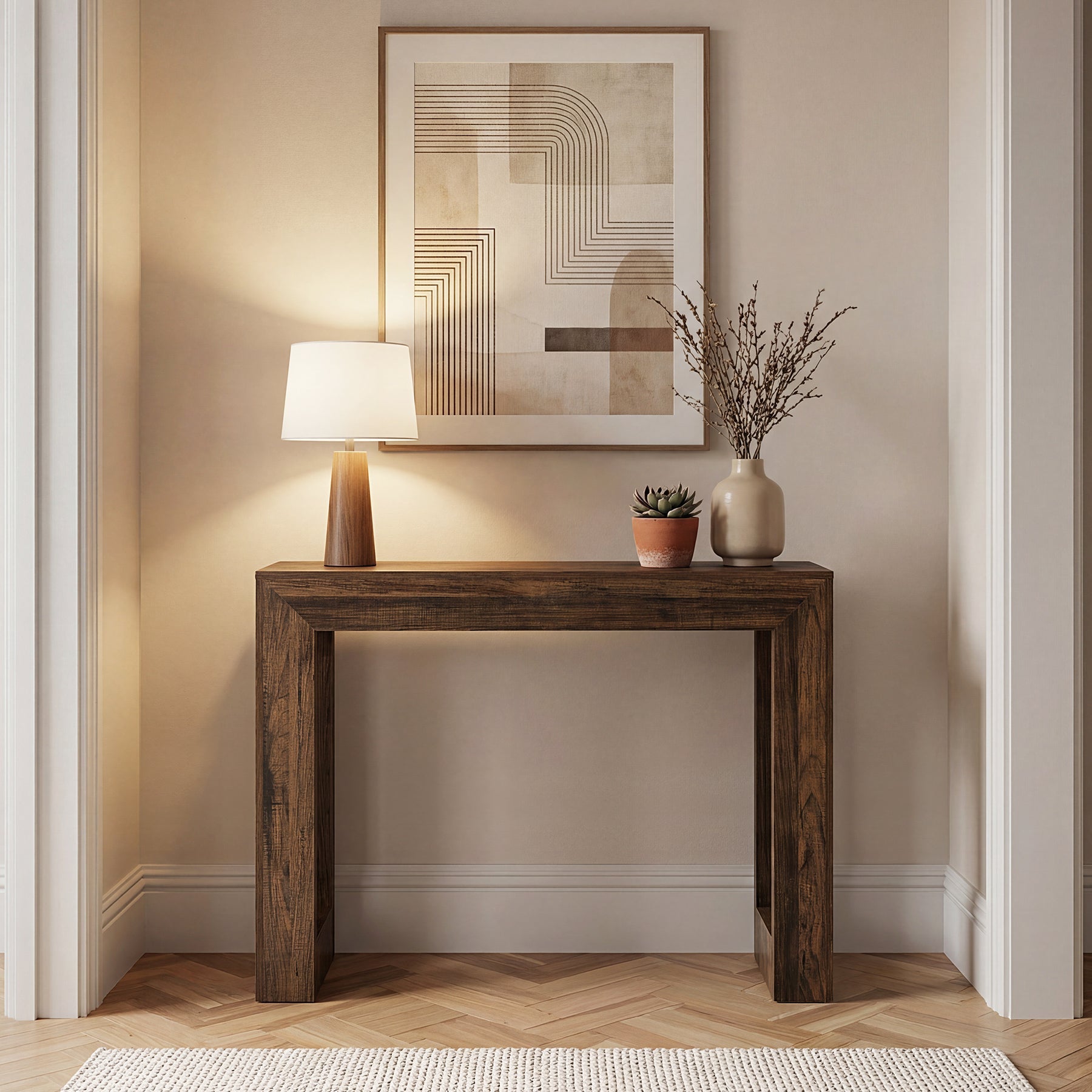 Tribesigns Consola estrecha de 105 cm, Mesa de recibidor con aspecto de madera Mesa auxiliar estable con doble base