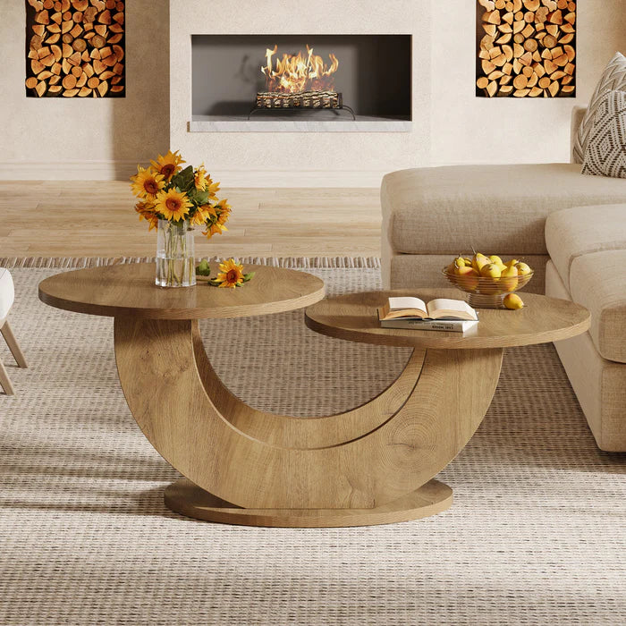 Tribesigns Mesa de centro de 115 cm, Mesa de cóctel decorativa de 2 niveles con estructura en forma de U
