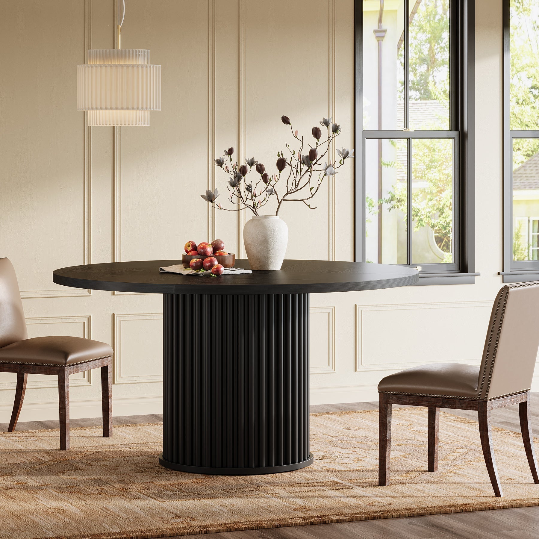 Tribesigns Mesa de comedor redonda negra de 120 cm para 4-6 personas, Mesa de cocina moderna con base de metal