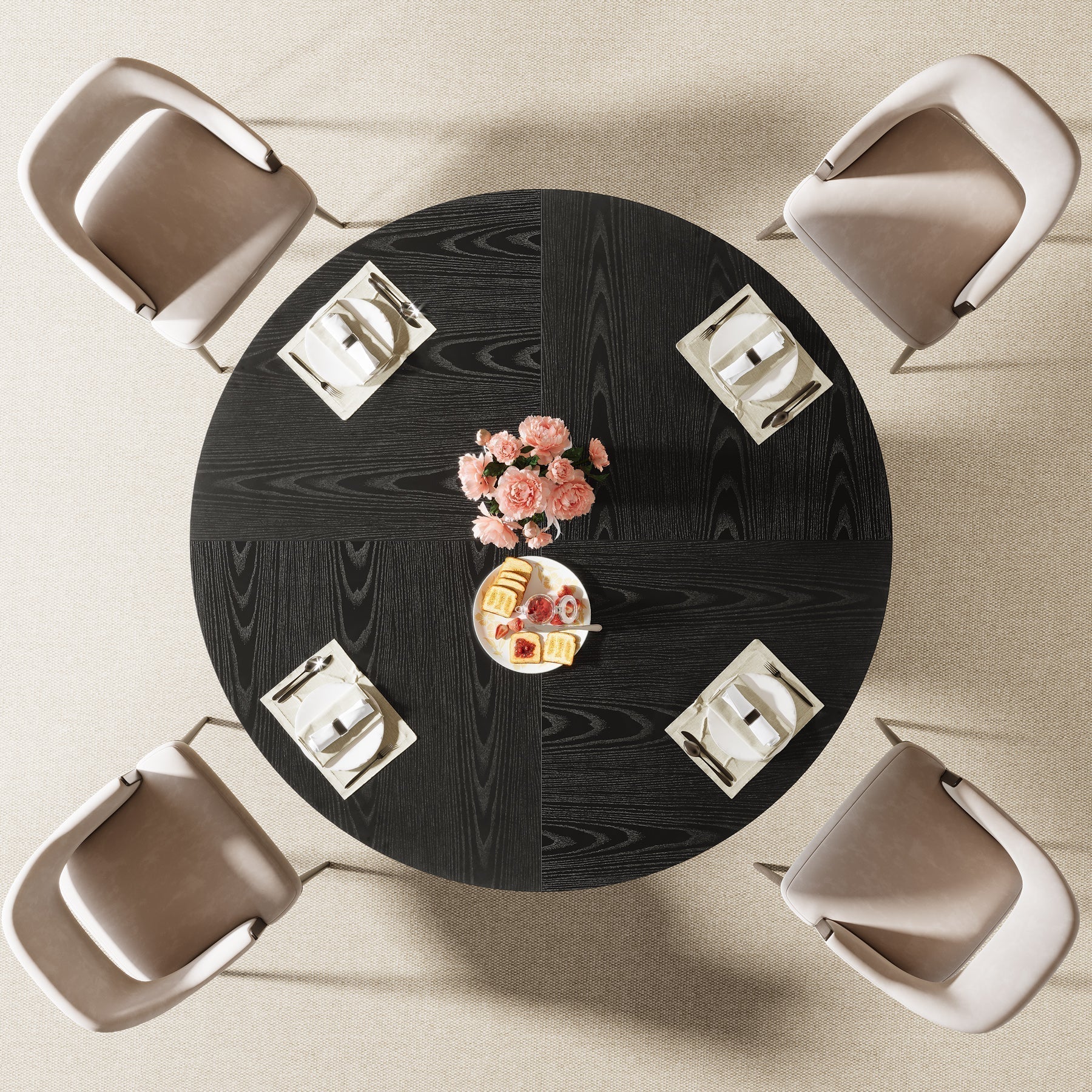 Tribesigns Mesa de comedor redonda negra de 120 cm para 4-6 personas, Mesa de cocina moderna con base de metal