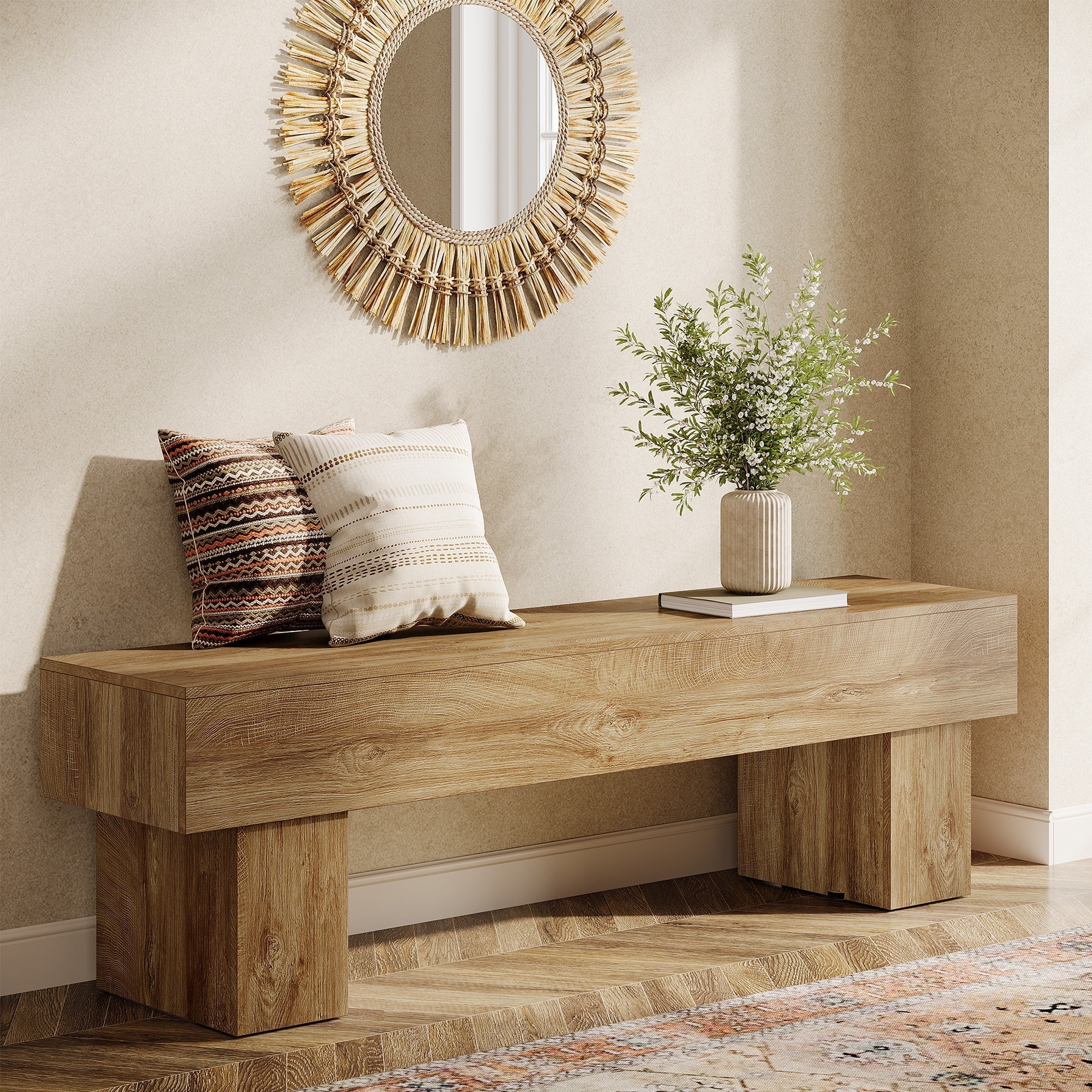 Tribesigns Banco de dormitorio extra largo de 160 cm, Banco rústico de madera para dormitorio