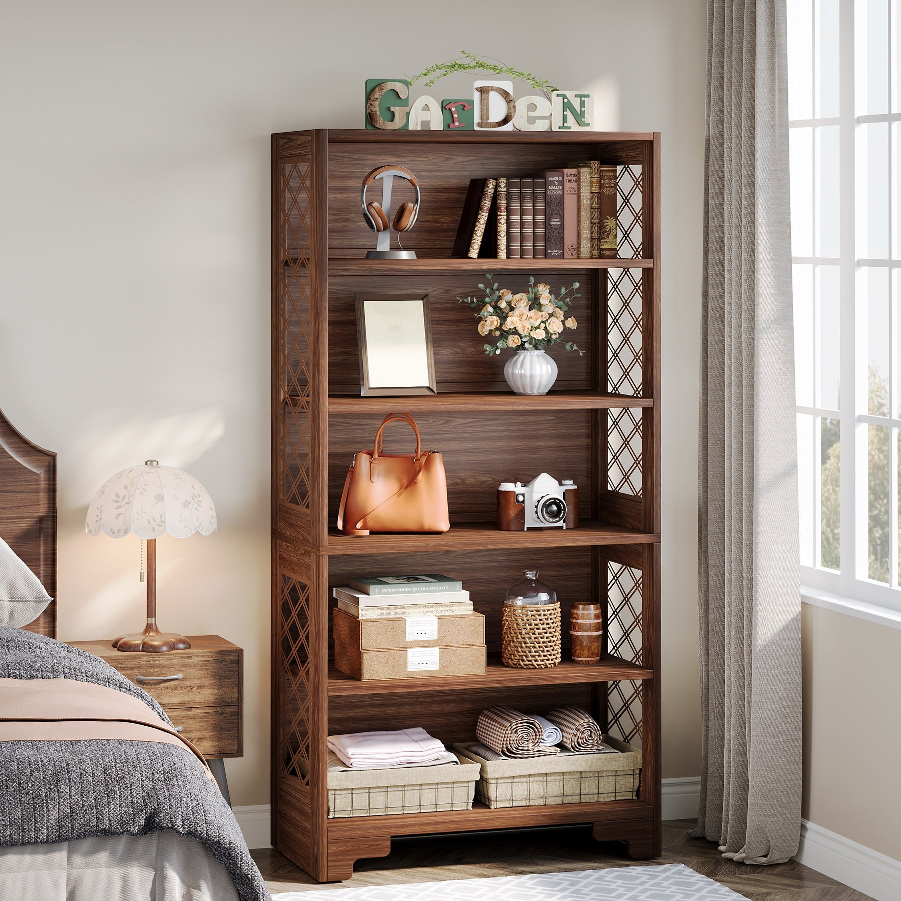 Tribesigns Estantería de 6 niveles, Estantería vintage de 70,8" con estantes de exhibición de pie