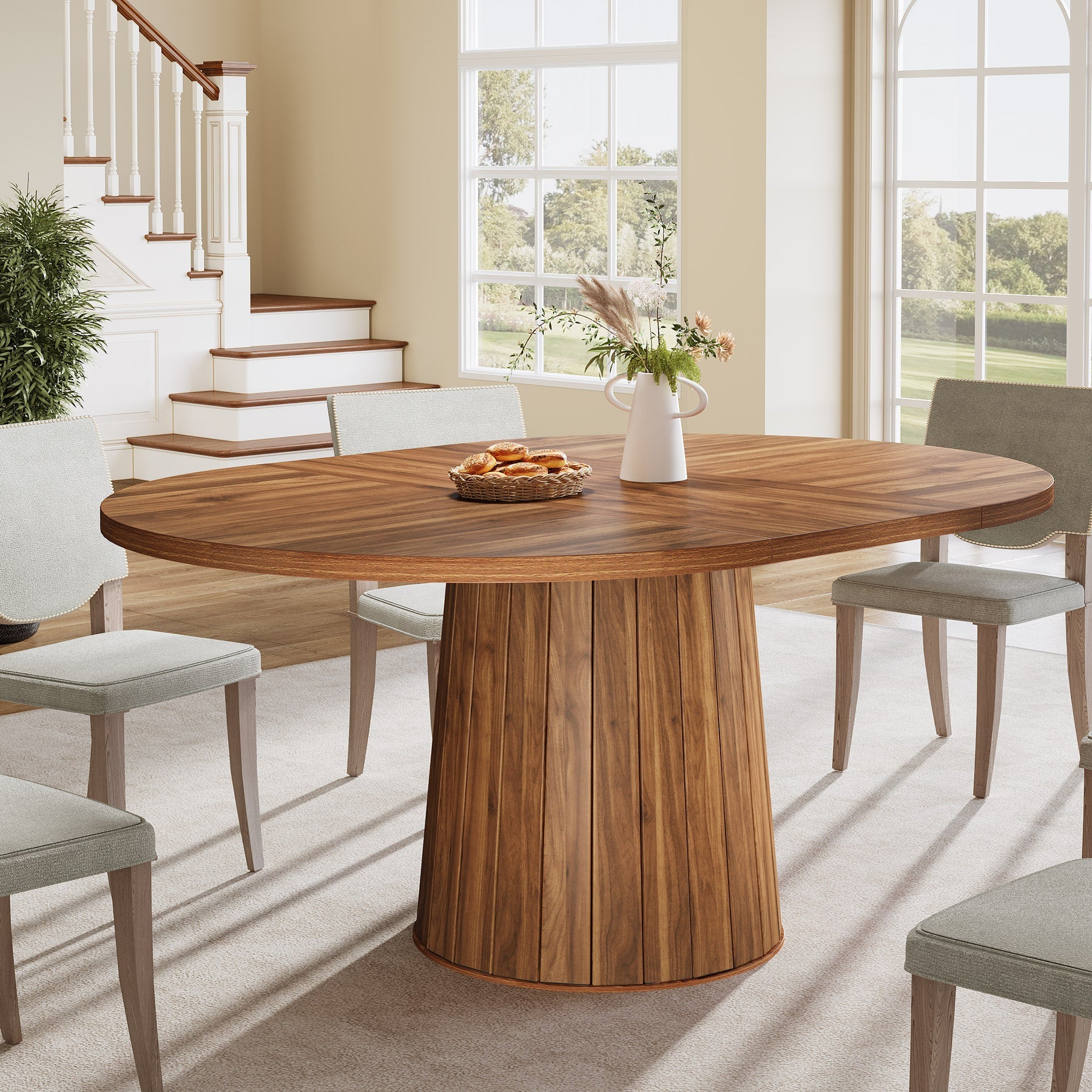 Tribesigns Mesa de comedor ovalada, Mesa de comedor de cocina de 140 cm para 6 personas
