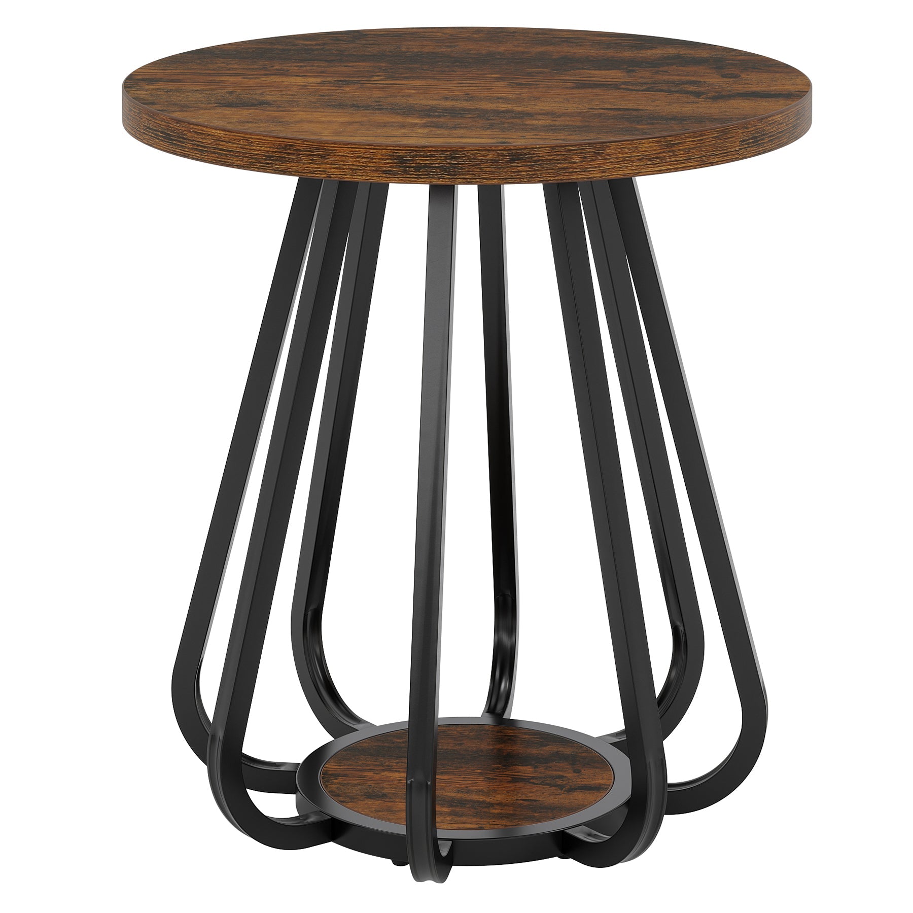 Tribesigns Mesa auxiliar redonda pequeña, Mesa de sofá de dos niveles con estructura de metal y estante inferior