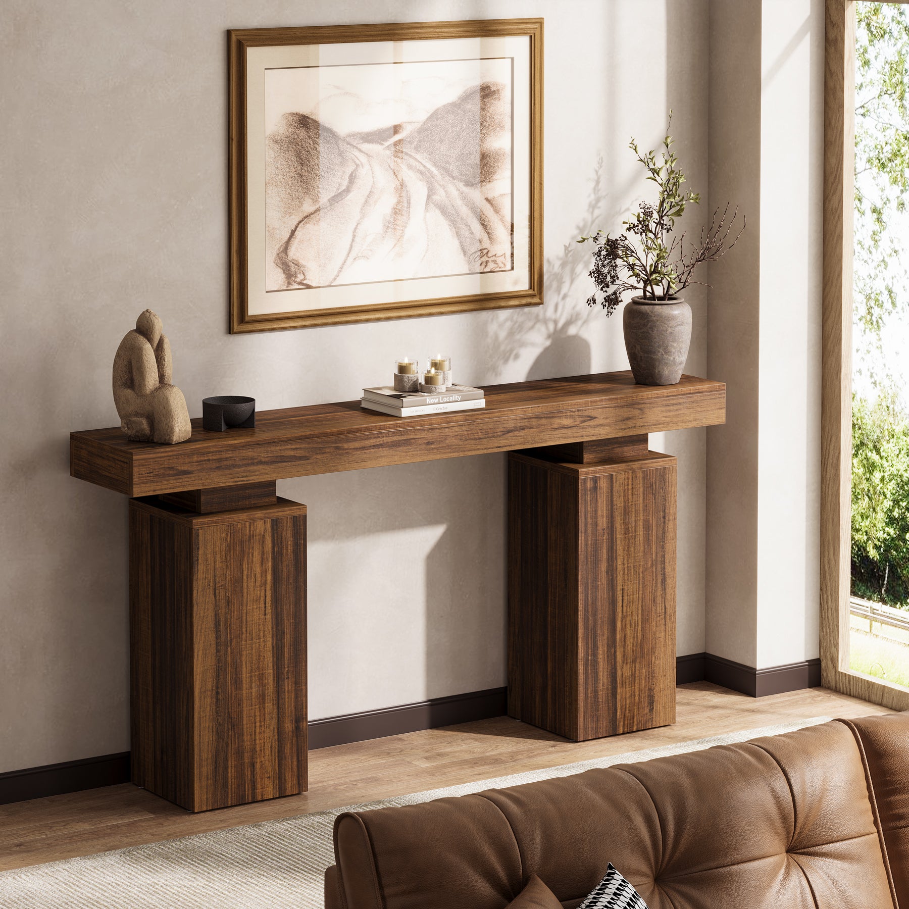 Tribesigns Consola de 160 cm, Mesa de entrada rústica con aspecto de madera para salón y recibidor