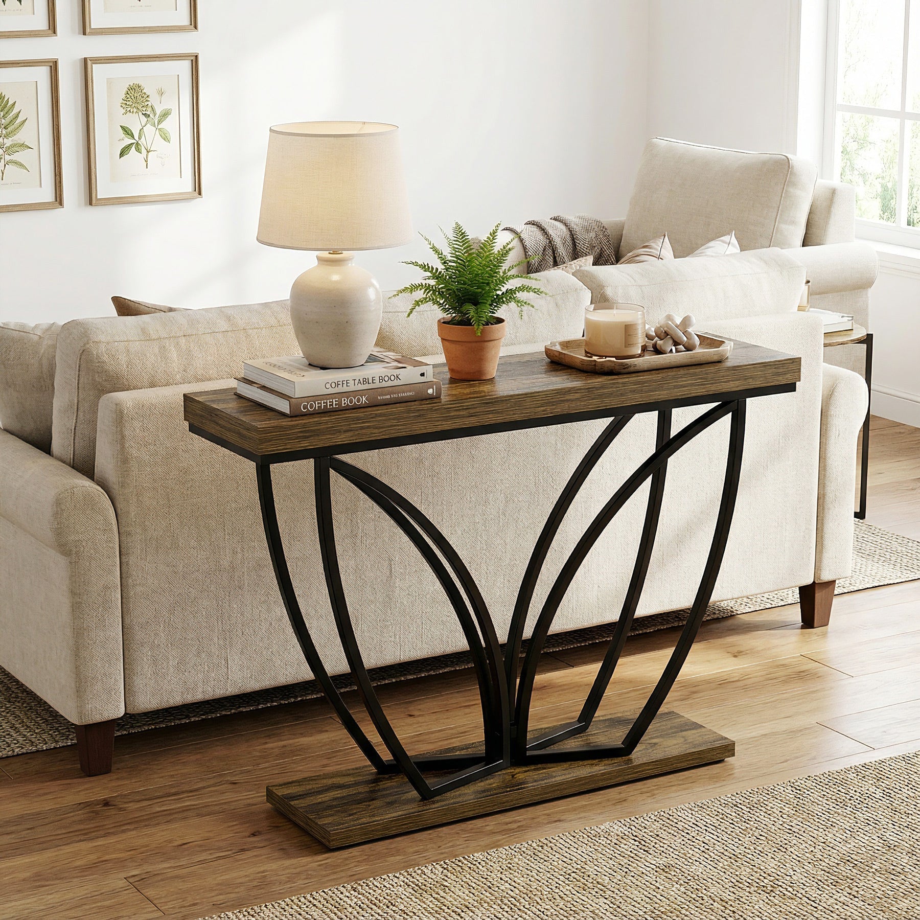 Tribesigns Consola industrial estrecha 105 cm, Color marrón rústico