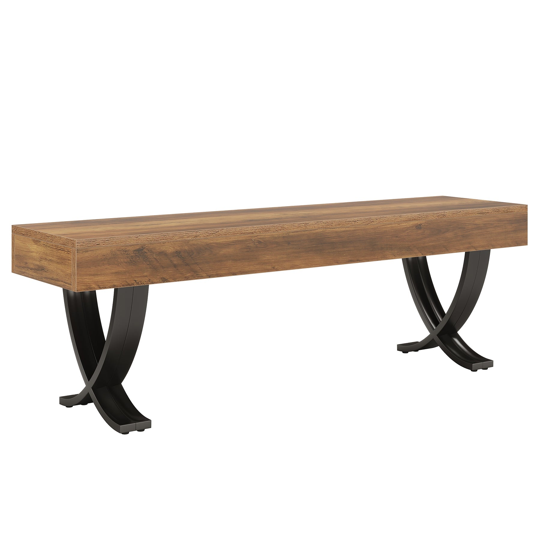 Tribesigns Banco de comedor rústico de 140 cm con tablero de aspecto de madera y patas metálicas en forma de X, Banco de cocina largo para comedor y pasillo