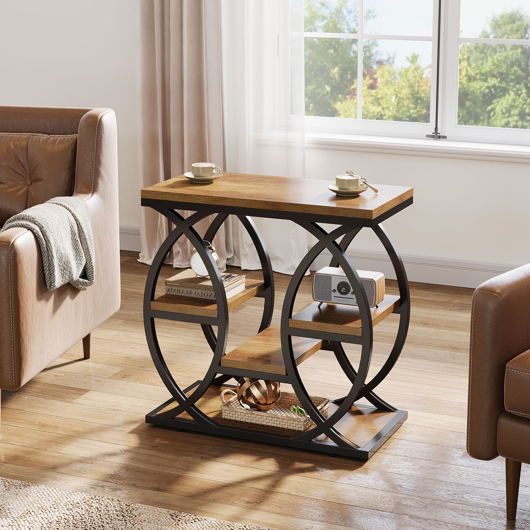 Tribesigns Mesa auxiliar con 4 estantes, Mesita de noche estrecha con espacio de almacenaje
