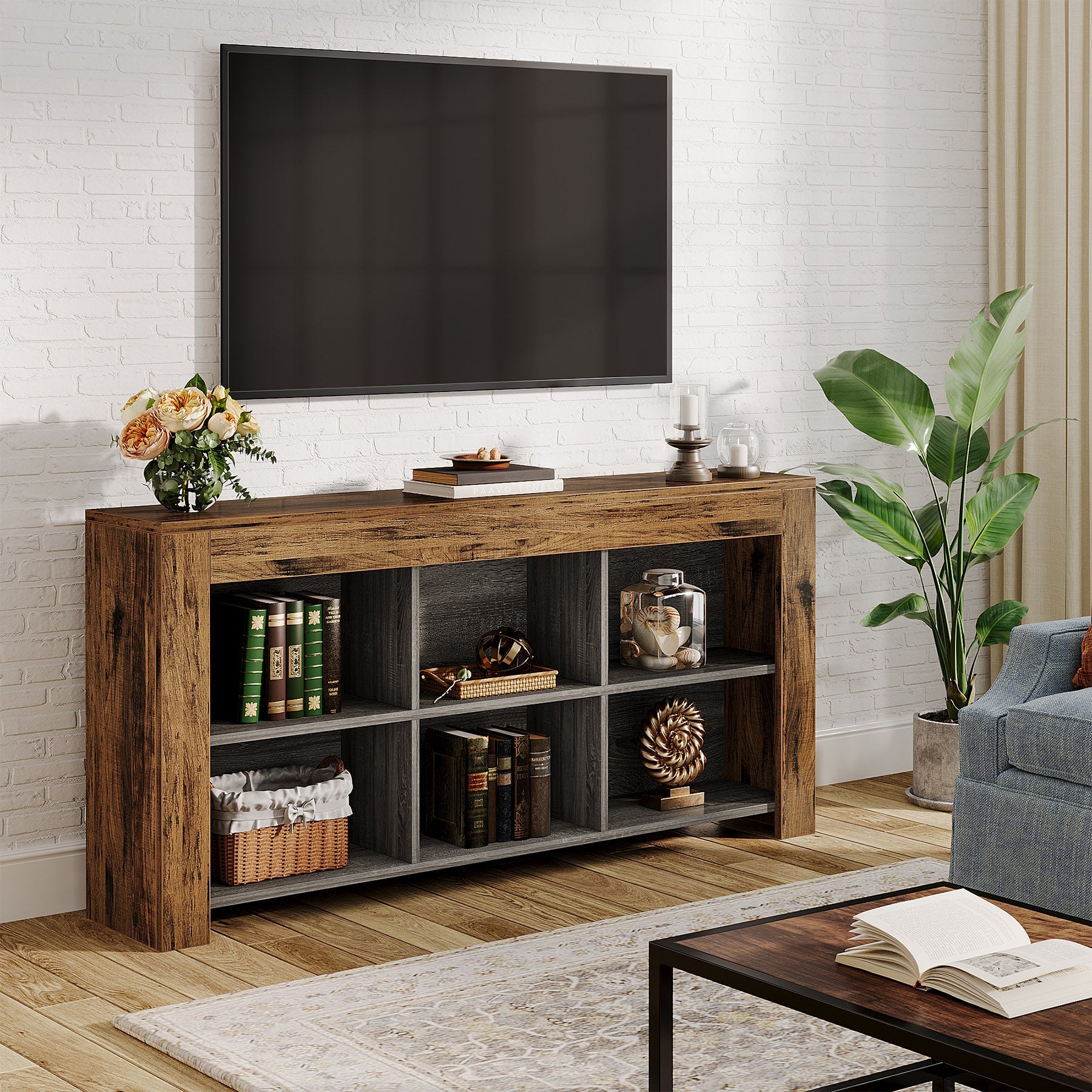 Tribesigns Mesa consola, Mesa de entrada Mesa de sofá con 6 cubos de almacenamiento