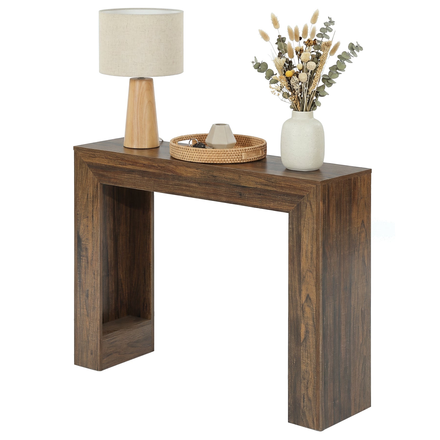 Tribesigns Consola estrecha de 105 cm, Mesa de recibidor con aspecto de madera Mesa auxiliar estable con doble base