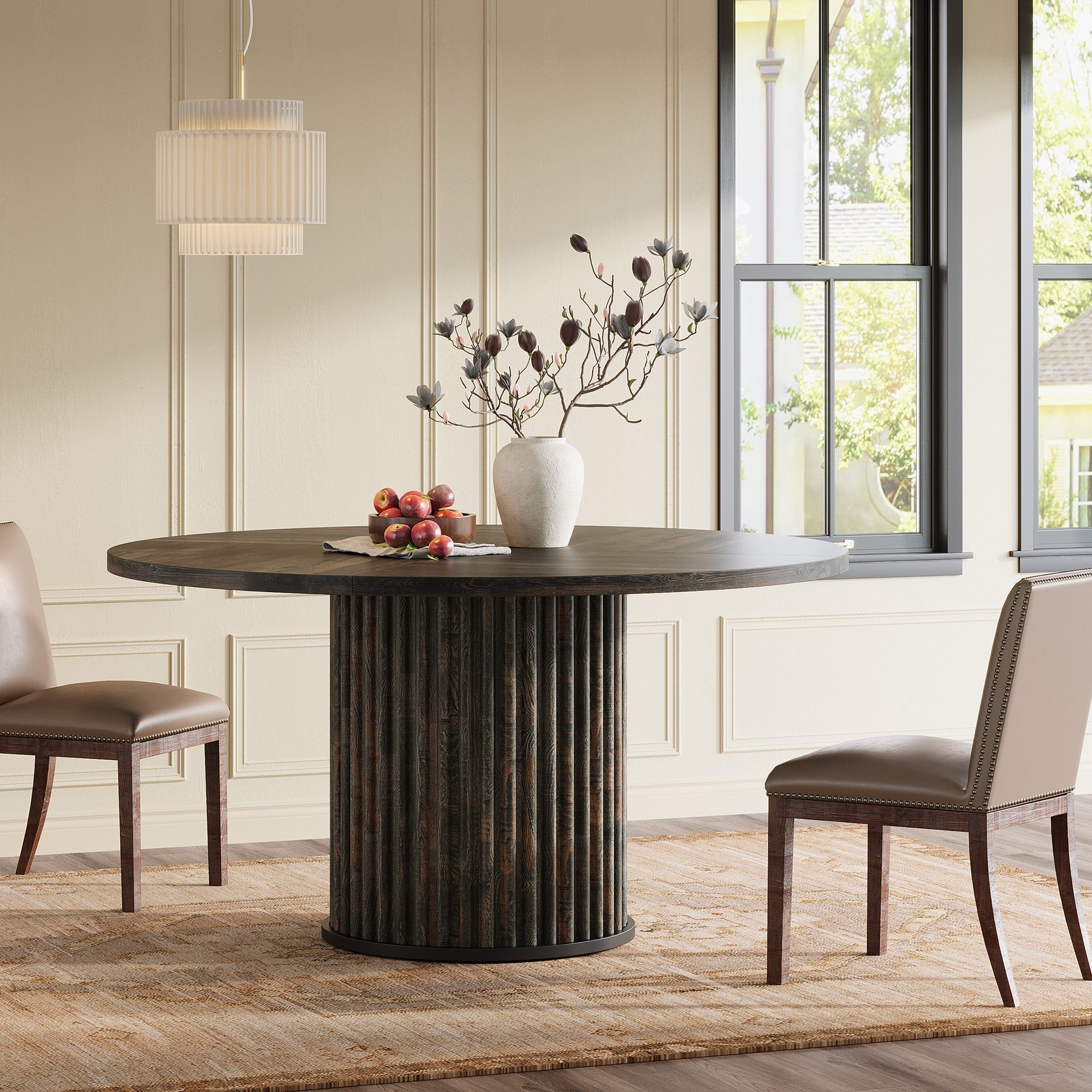 Tribesigns Mesa de comedor redonda negra de 120 cm para 4-6 personas, Mesa de cocina moderna con base de metal