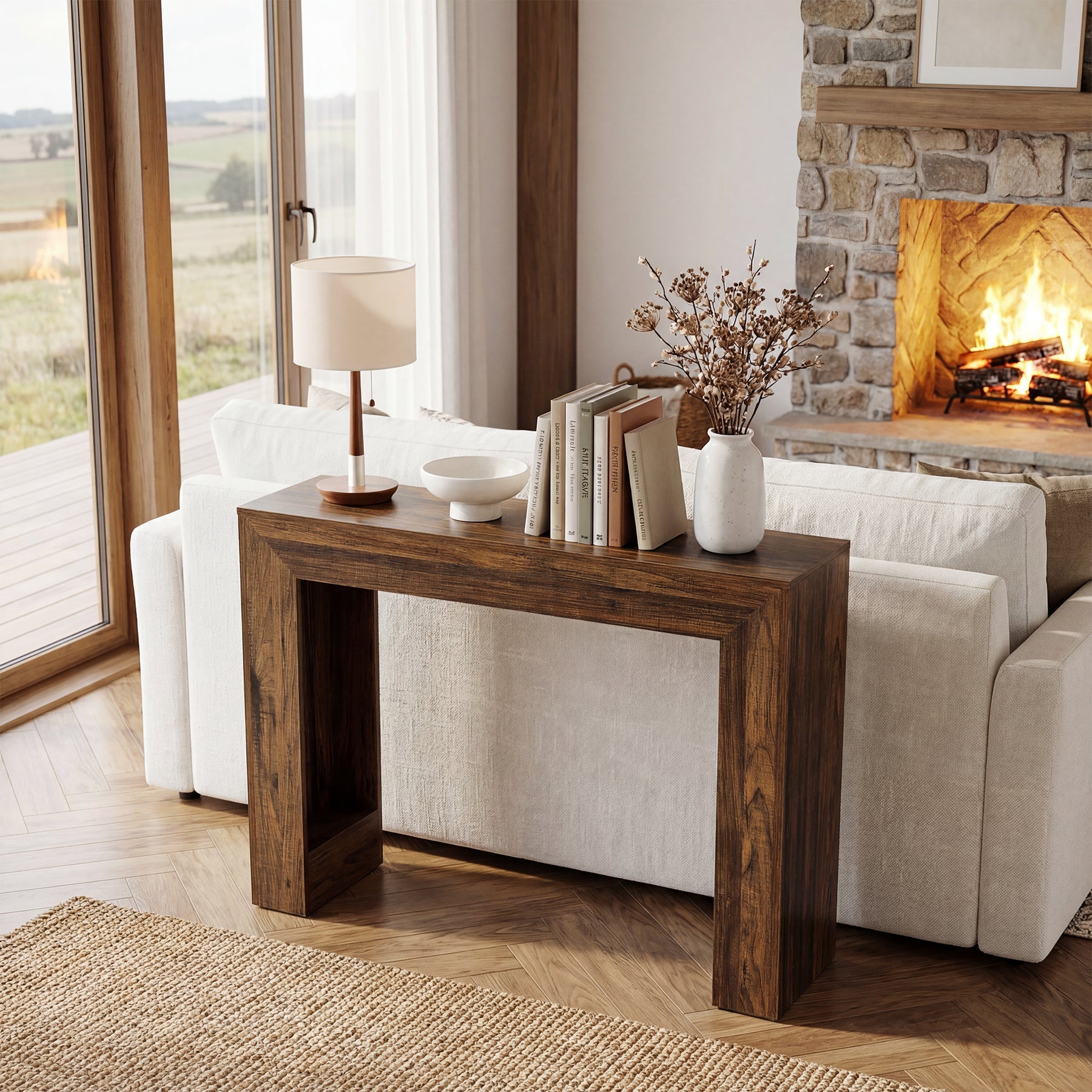 Tribesigns Consola estrecha de 105 cm, Mesa de recibidor con aspecto de madera Mesa auxiliar estable con doble base