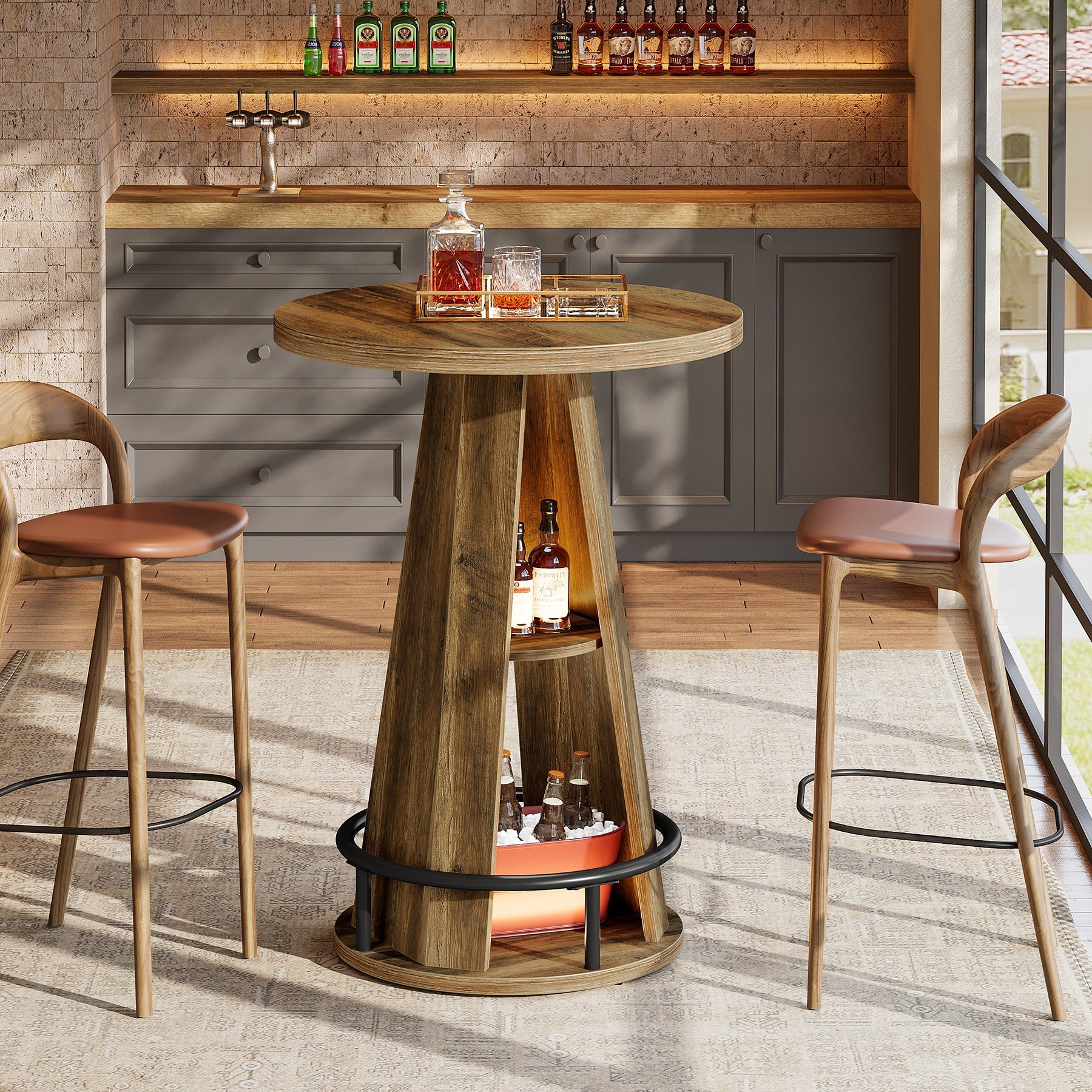 Tribesigns Mesa redonda de bar de 100 cm con almacenamiento, Mesa de bistró de estilo industrial para sala de estar, bar y espacios pequeños