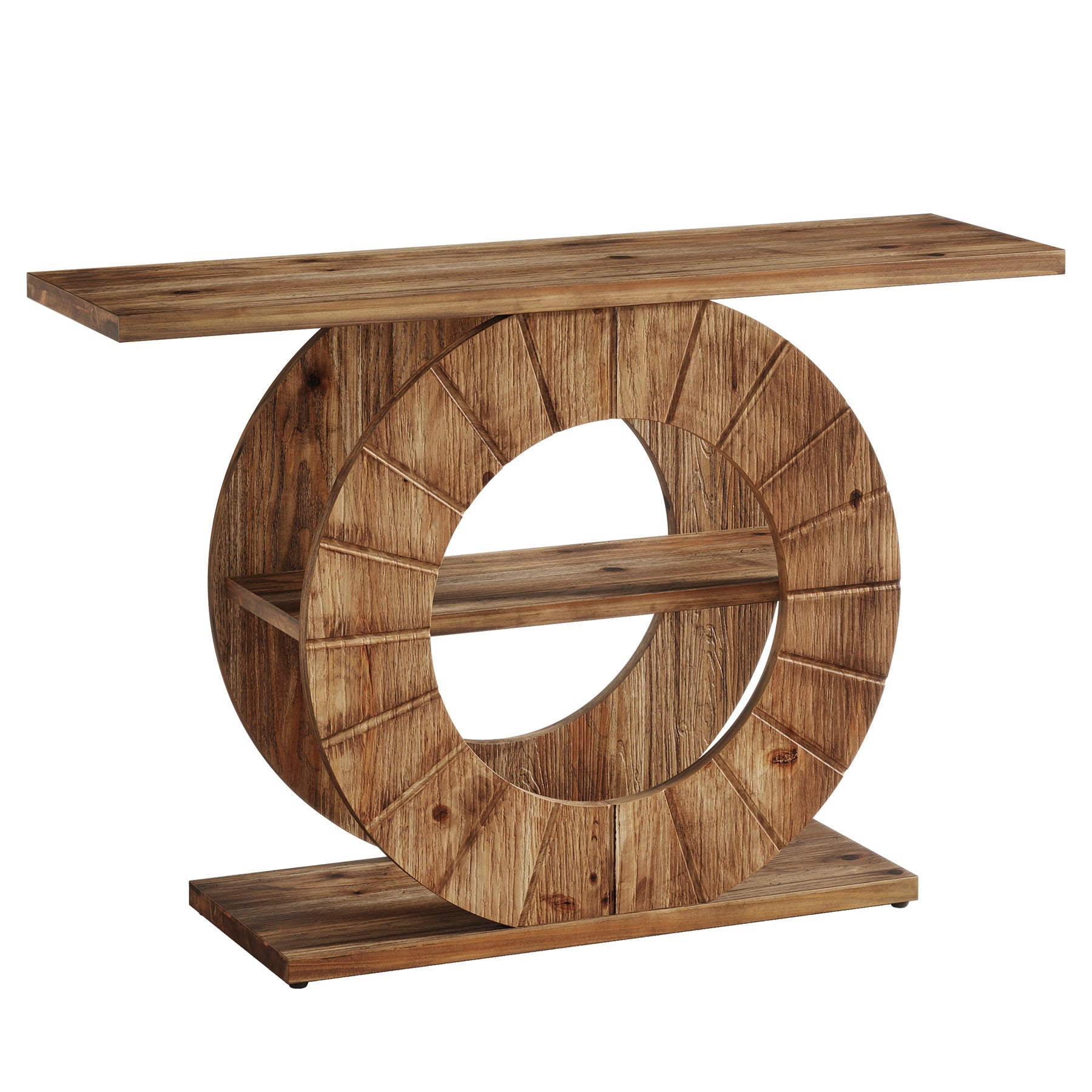 Tribesigns Consola de madera maciza de 105 cm con 3 estantes, Consola estrecha para pasillo de estilo rústico