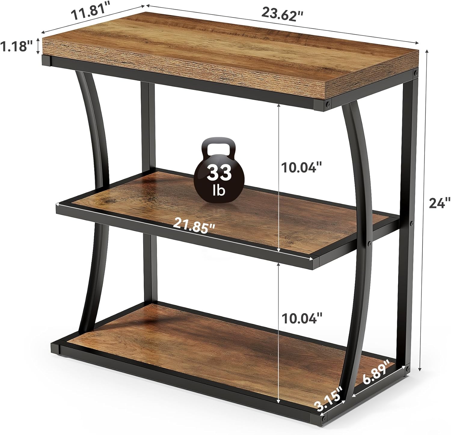 50 cm Landhaus-Beistelltisch schmal - Metallgestell mit Holzplatte,
