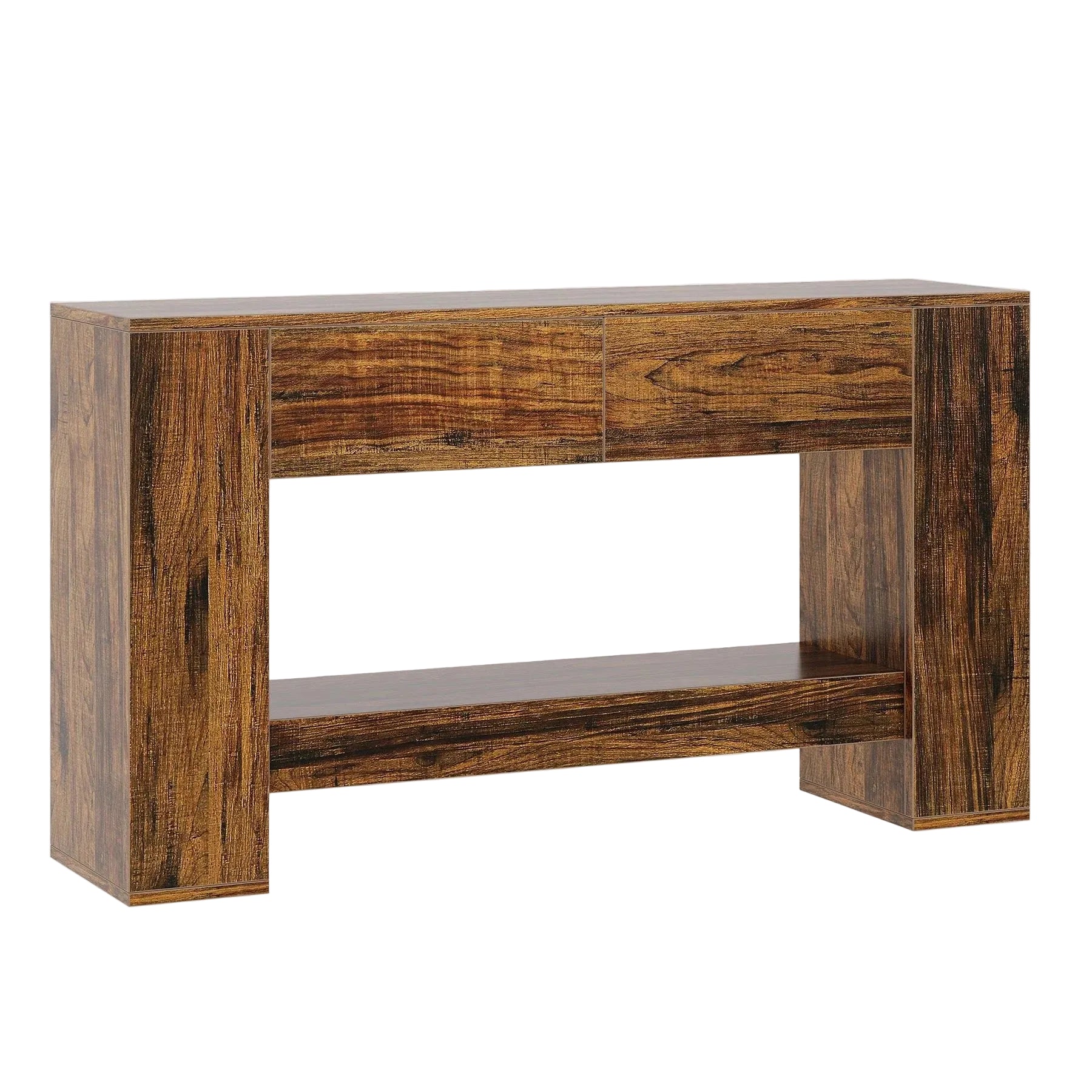 Tribesigns Consola de 140 cm, Mesa de sofá de madera de 2 niveles con 2 cajones