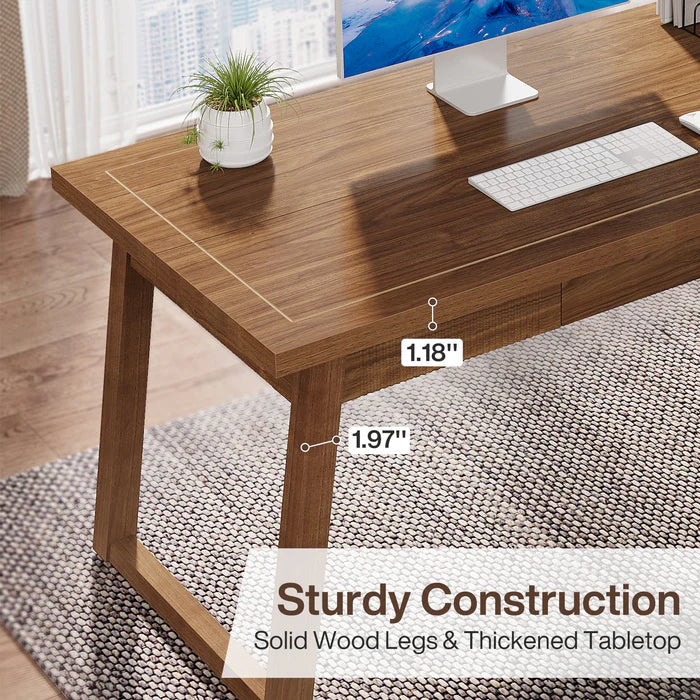 Tribesigns Escritorio de computadora de madera de 140 cm, Mesa de trabajo moderna de mediados de siglo con cajón