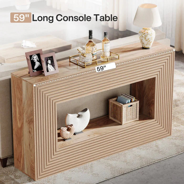 Tribesigns Mesa consola de 150 cm, Mesa de sofá de estilo rústico Mesa de recibidor con espacio de almacenamiento