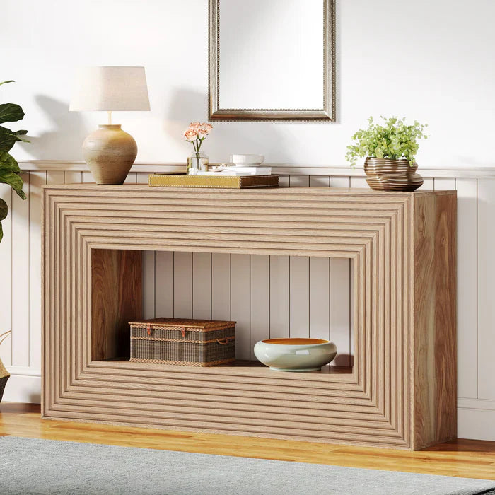 Tribesigns Mesa consola de 150 cm, Mesa de sofá de estilo rústico Mesa de recibidor con espacio de almacenamiento