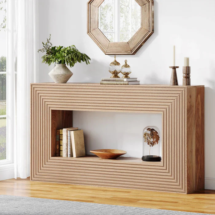 Tribesigns Mesa consola de 150 cm, Mesa de sofá de estilo rústico Mesa de recibidor con espacio de almacenamiento