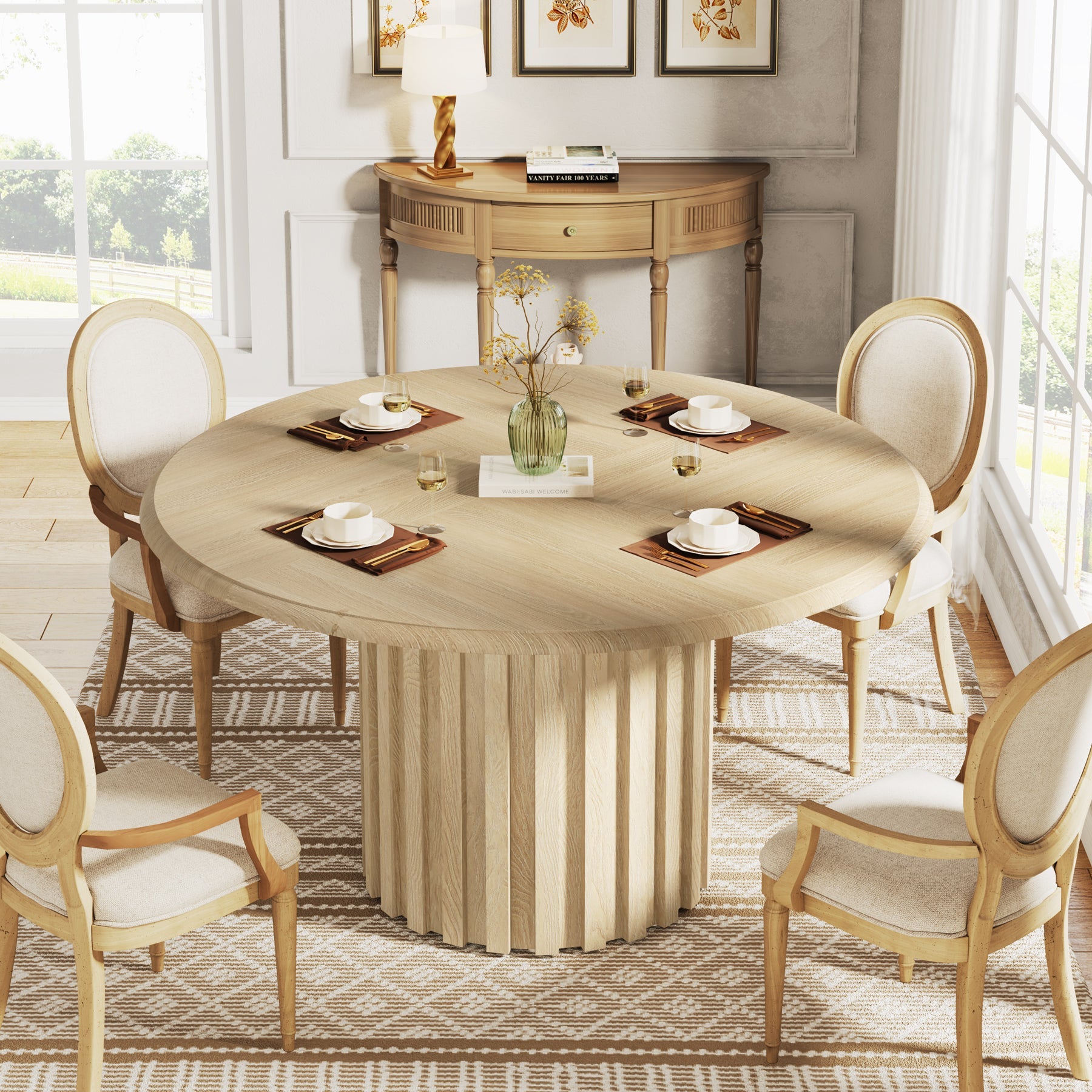 Tribesigns Mesa de comedor redonda de 120 cm, Moderna mesa de cocina redonda para 4 personas