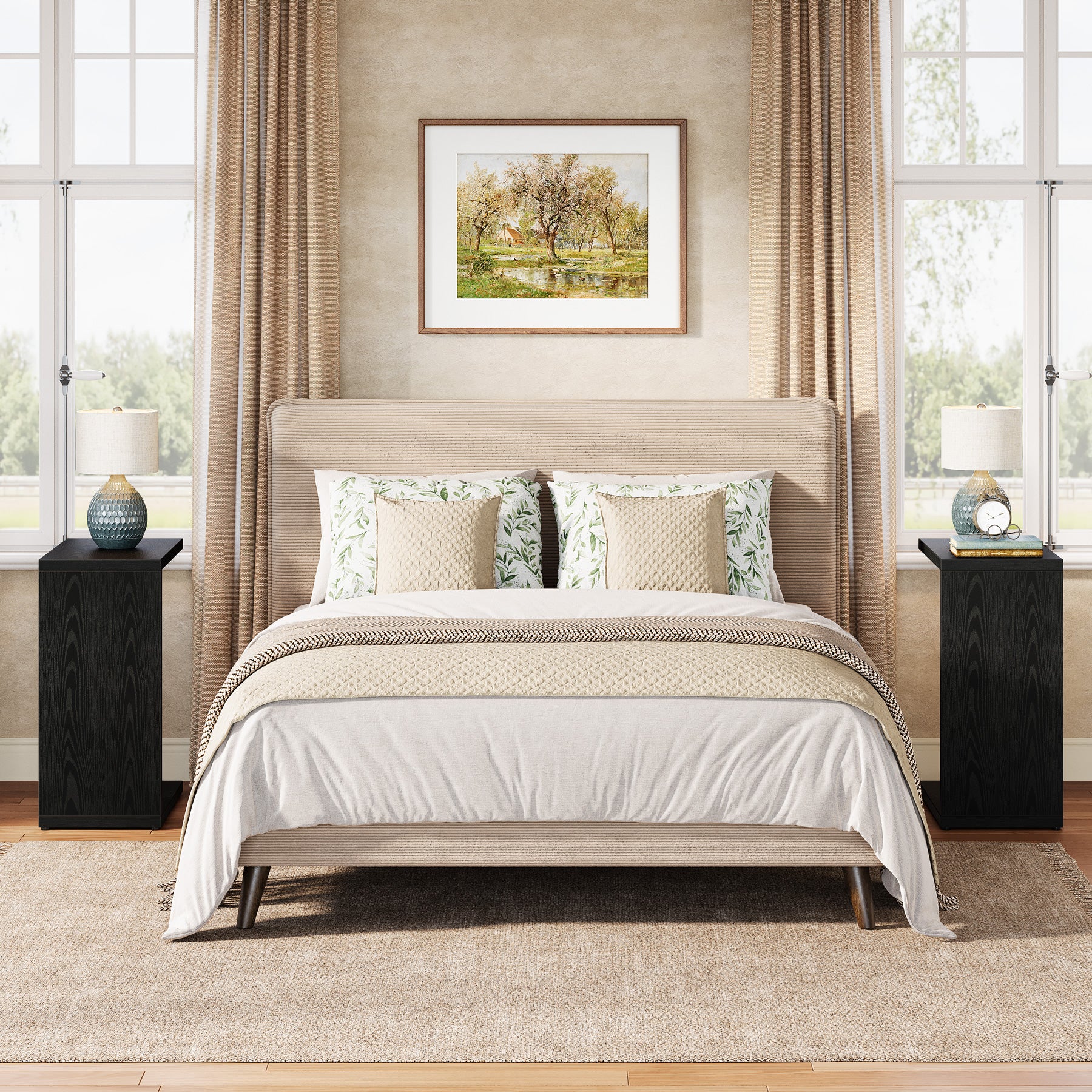 Tribesigns Mesa auxiliar en forma de C, Mesa de sofá rústica de 60×30×65 cm