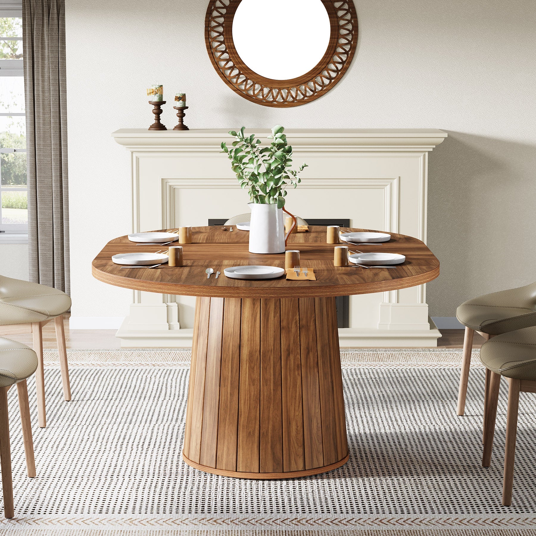Tribesigns Mesa de comedor ovalada, Mesa de comedor de cocina de 140 cm para 6 personas