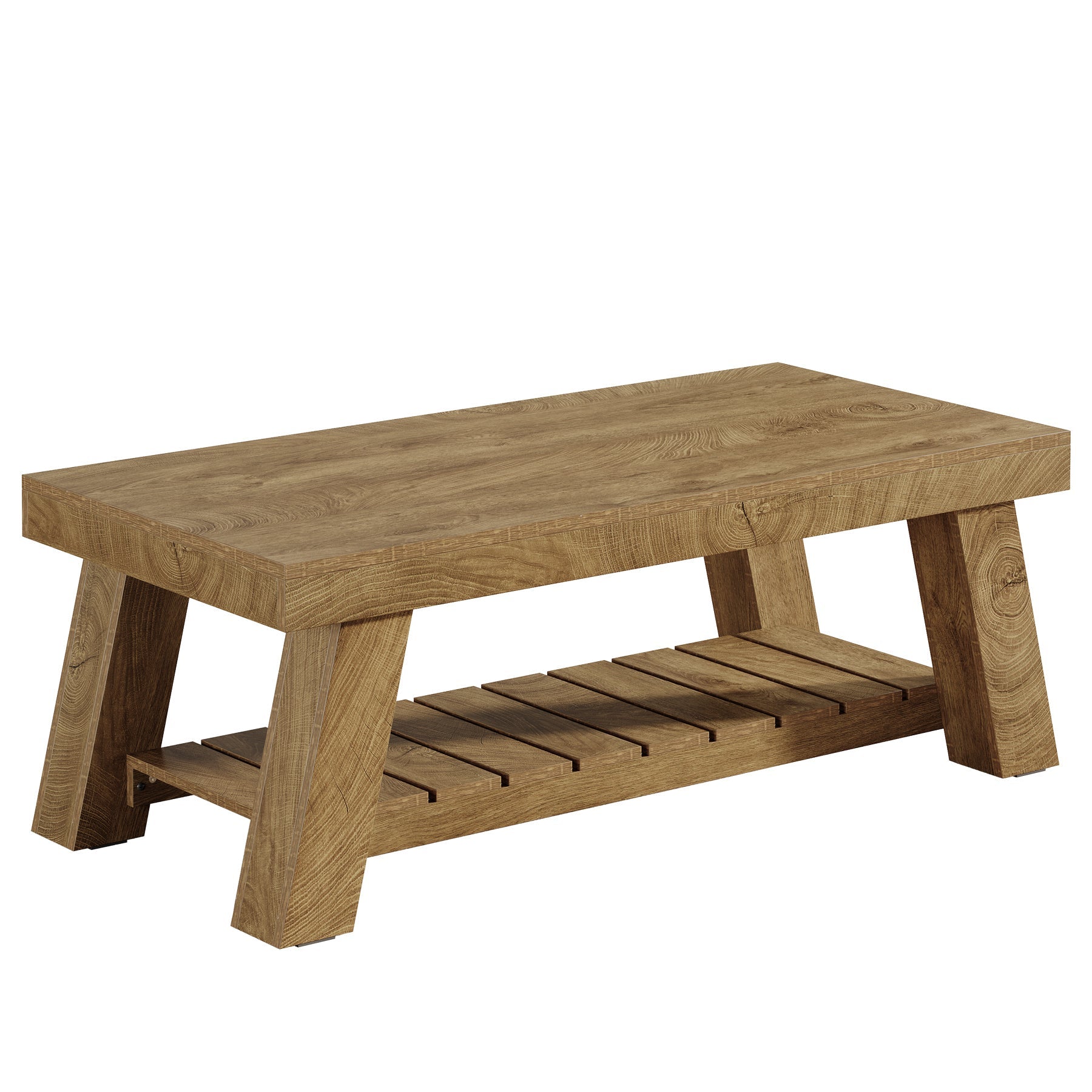 Tribesigns Mesa de centro de estilo rústico de 120 cm, Mesa rectangular rústica con patas en forma de V