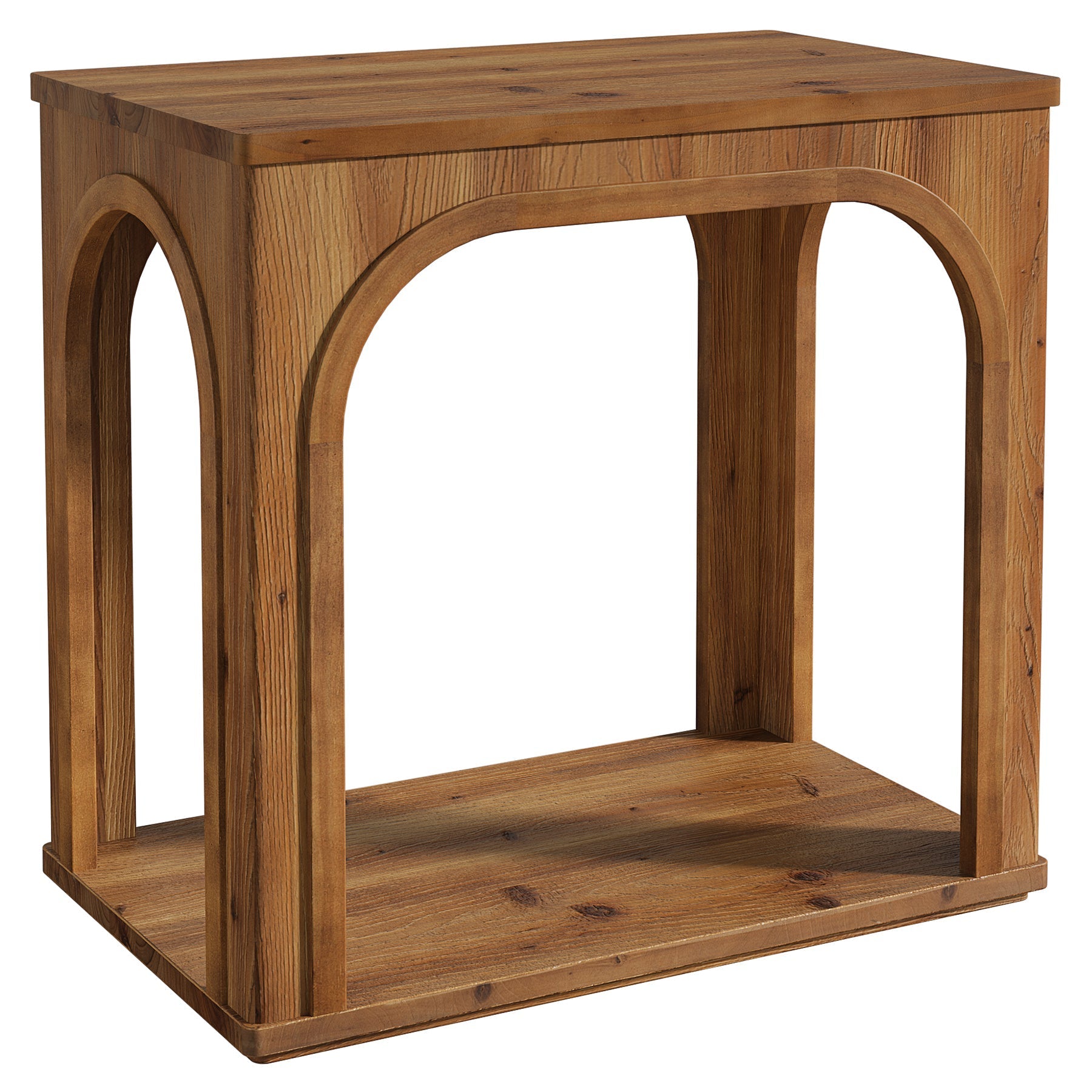 Mesita auxiliar rústica de madera maciza de 64 cm con 2 estantes