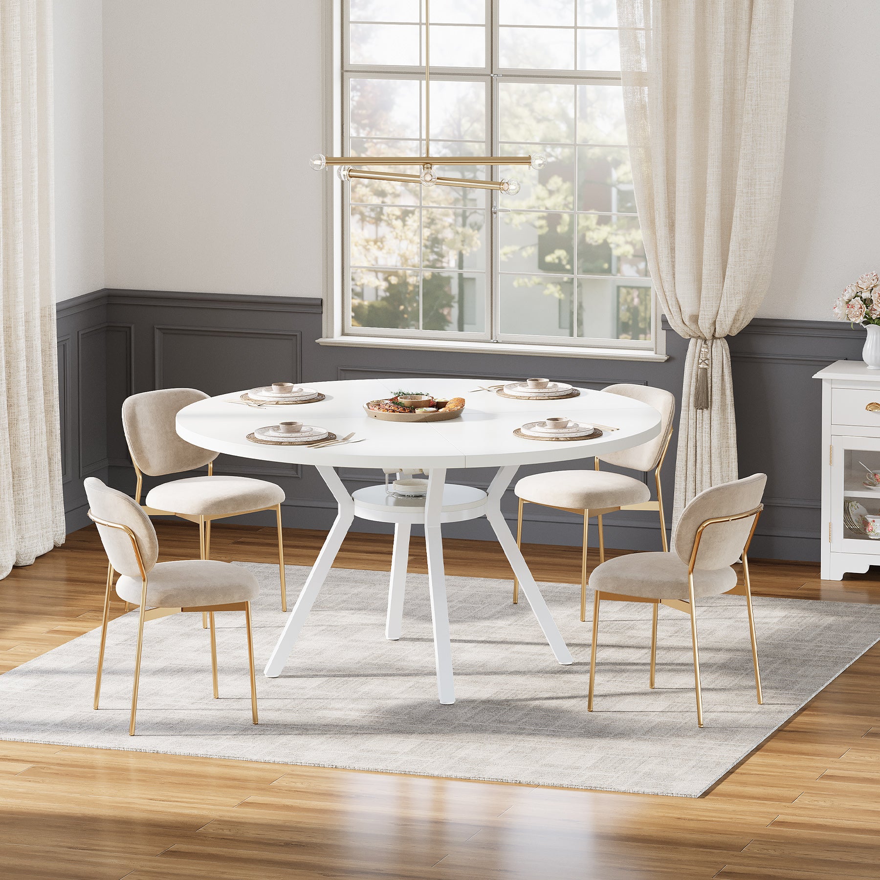 Tribesigns Mesa de comedor redonda, Mesa de comedor de cocina moderna de 120 cm para 4 personas