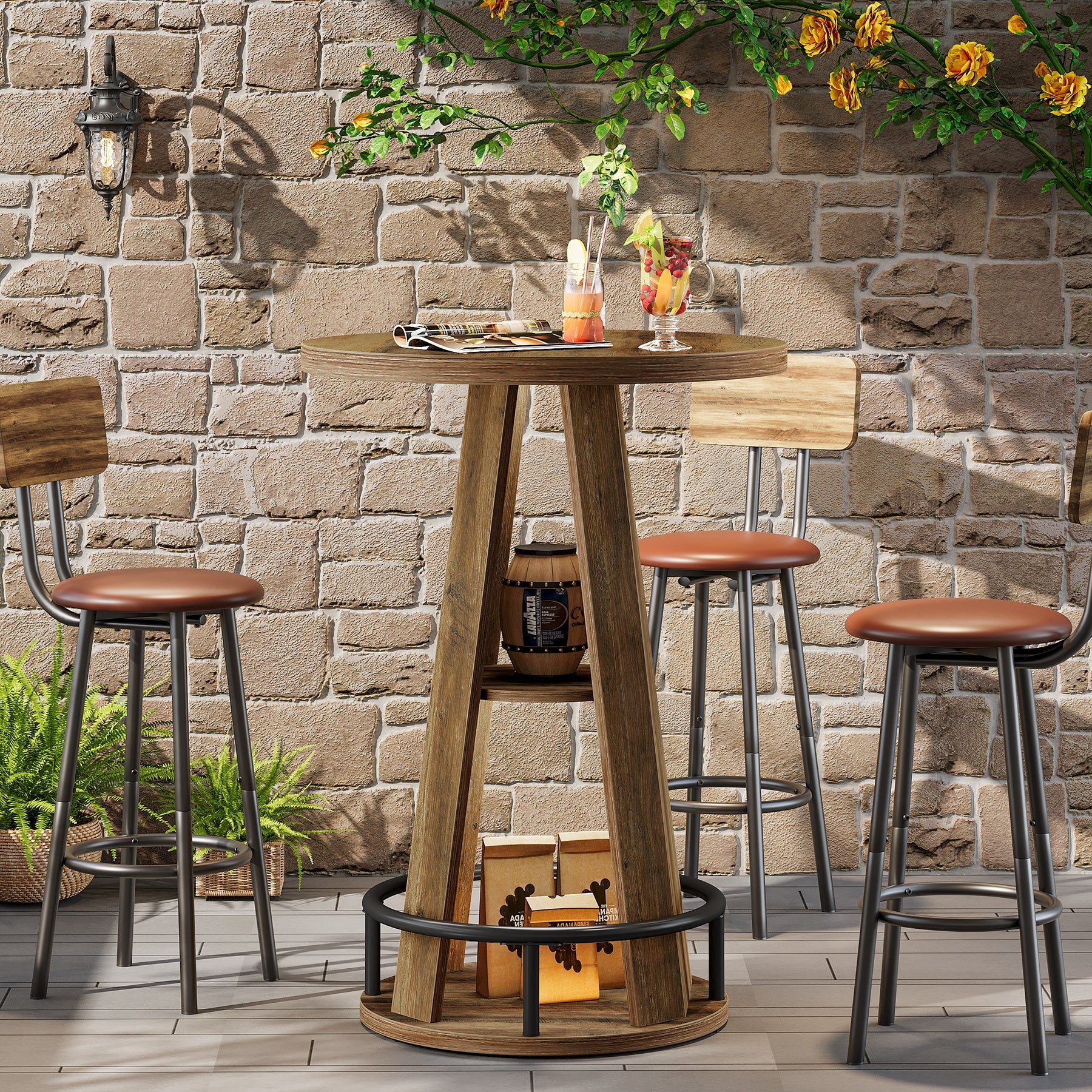 Tribesigns Mesa redonda de bar de 100 cm con almacenamiento, Mesa de bistró de estilo industrial para sala de estar, bar y espacios pequeños