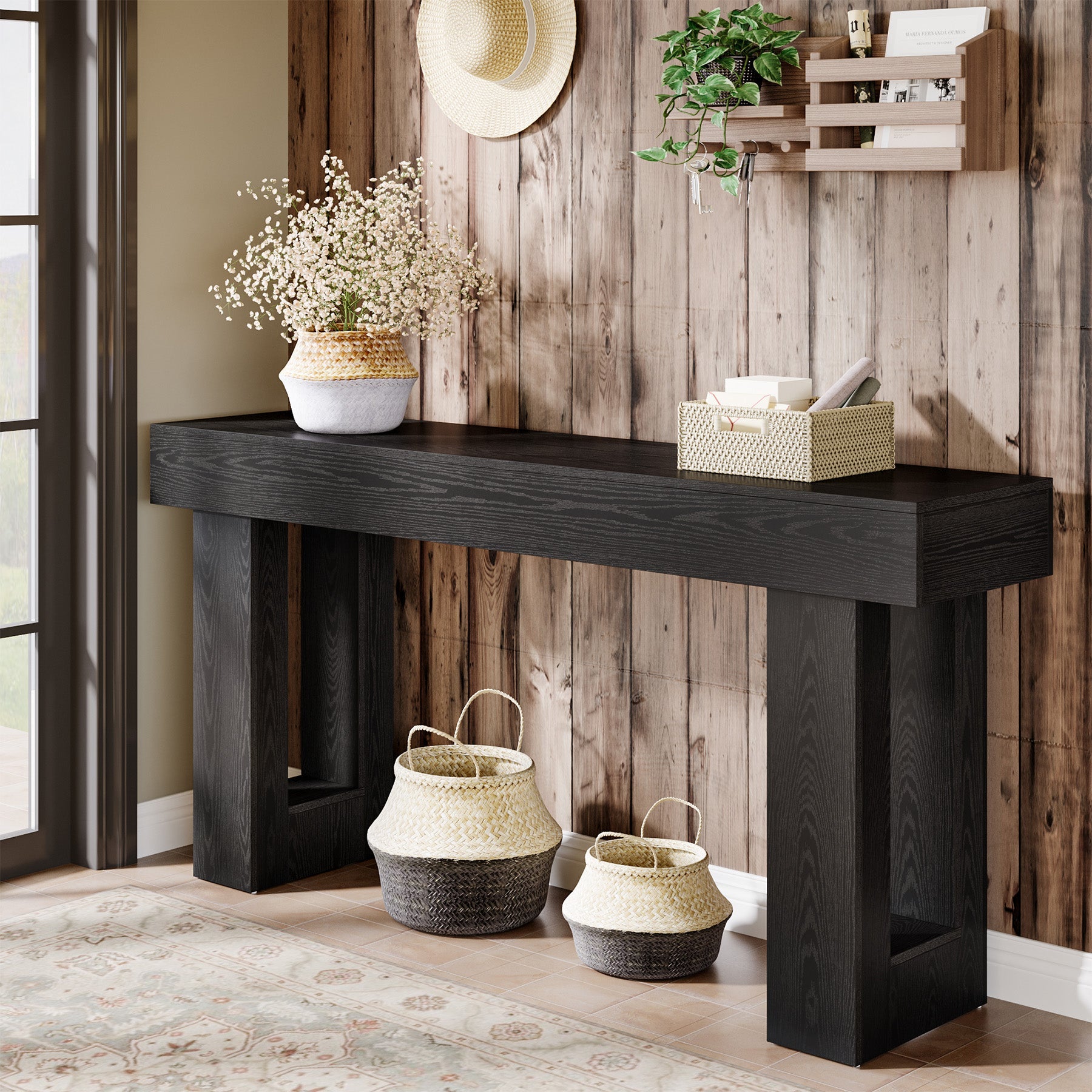 Tribesigns Mesa consola de 160 cm de madera, Mesa de centro rectangular para detrás del sofá