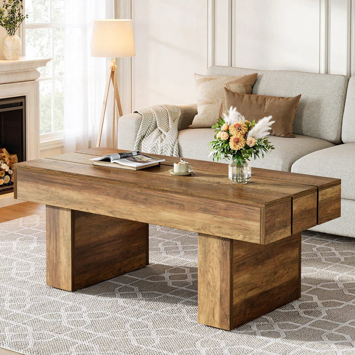 Tribesigns Mesa de centro estilo granja de 120 cm con función de mesa de aperitivos