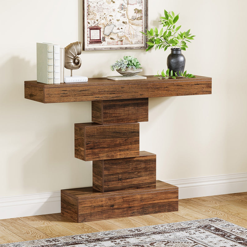 Tribesigns Consola de 108 cm, Mesa auxiliar de madera para sofá con base geométrica