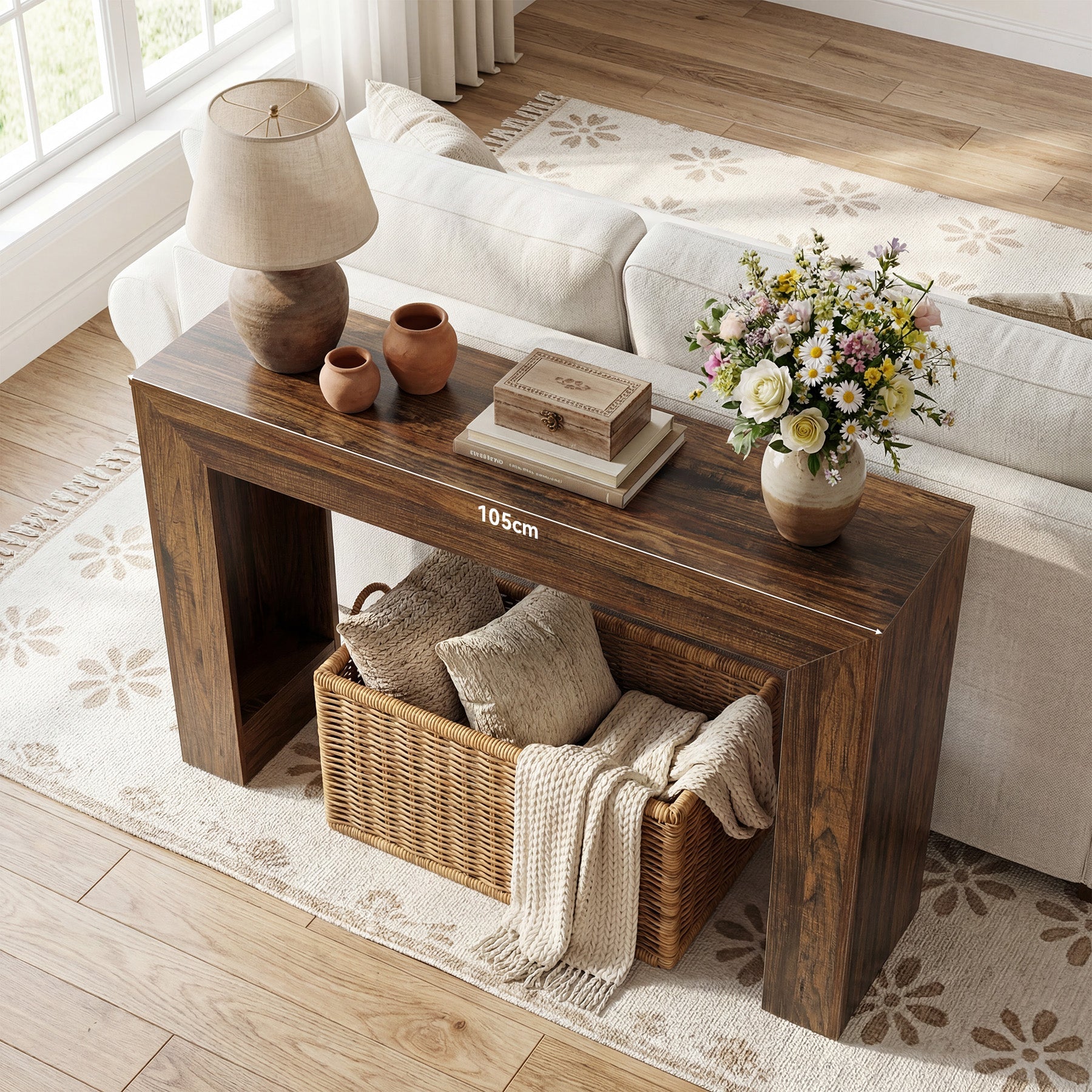 Tribesigns Consola estrecha de 105 cm, Mesa de recibidor con aspecto de madera Mesa auxiliar estable con doble base