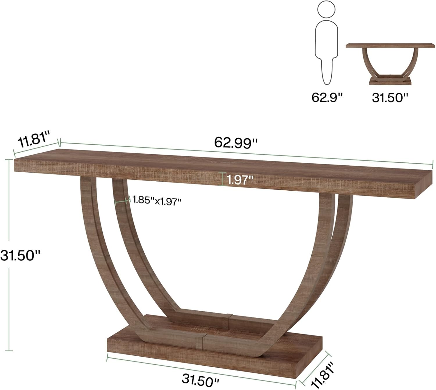 Tribesigns Consola de entrada, Mesa consola estrecha de 160 cm con base geométrica