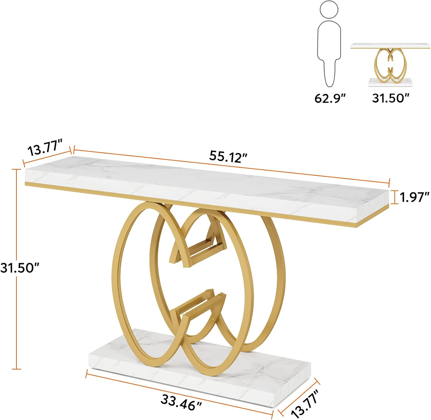 Tribesigns Mesa consola gold, Mesa consola moderna con patas dobles en forma de C