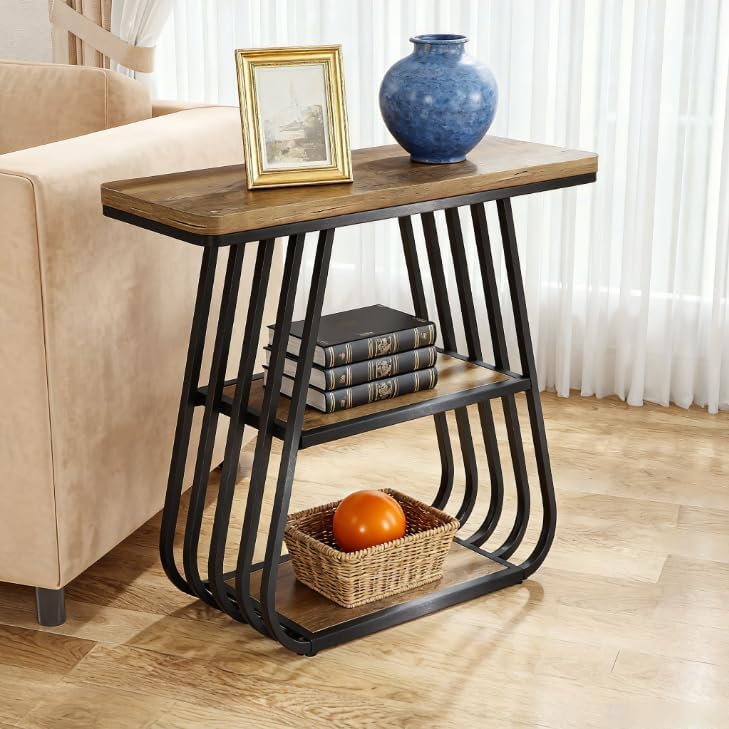Tribesigns Mesa auxiliar de 60 cm para salón, Estrecha de 3 niveles y con estante de almacenamiento
