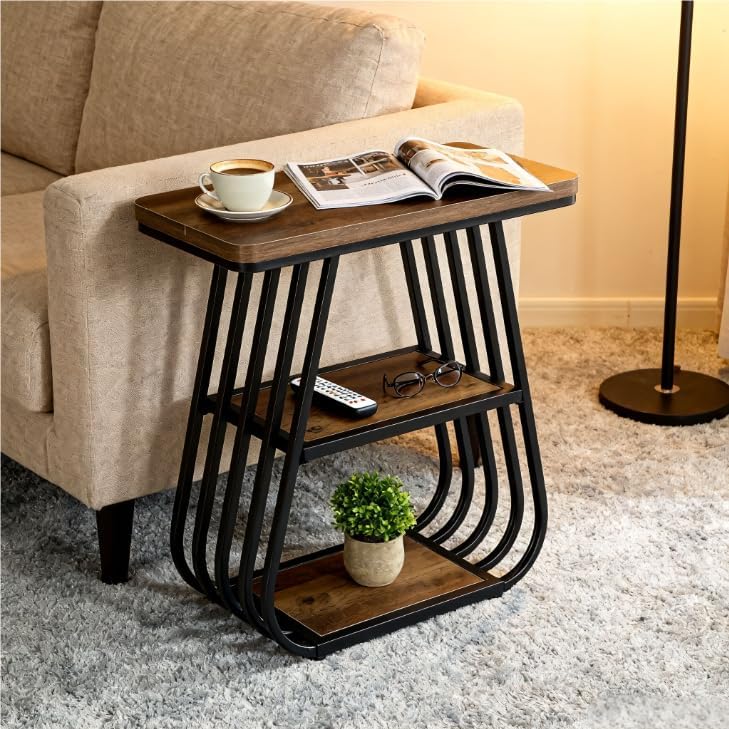 Tribesigns Mesa auxiliar de 60 cm para salón, Estrecha de 3 niveles y con estante de almacenamiento