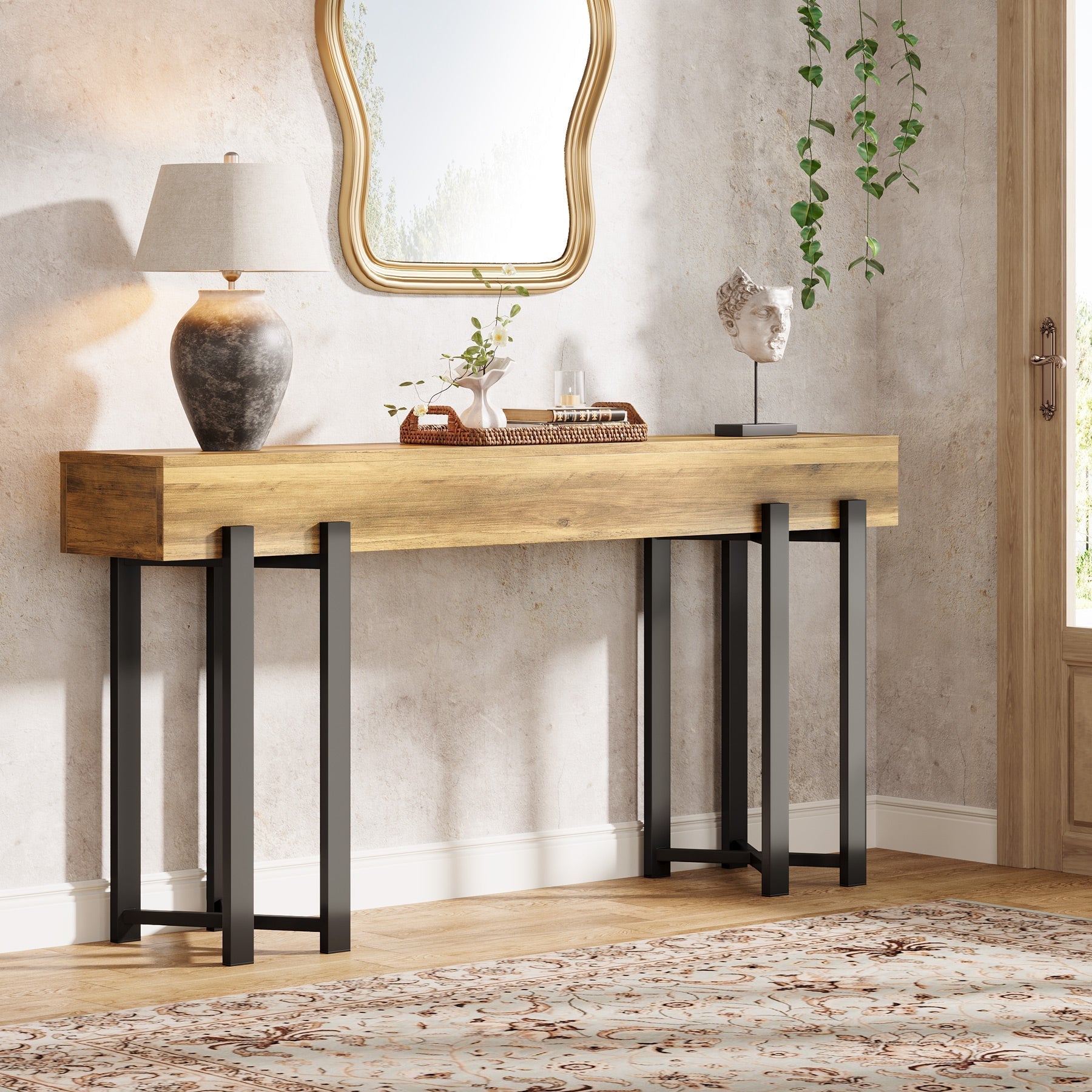 Tribesigns Mesa consola de 160 cm, Mesa de banco de madera para recibidor y entrada