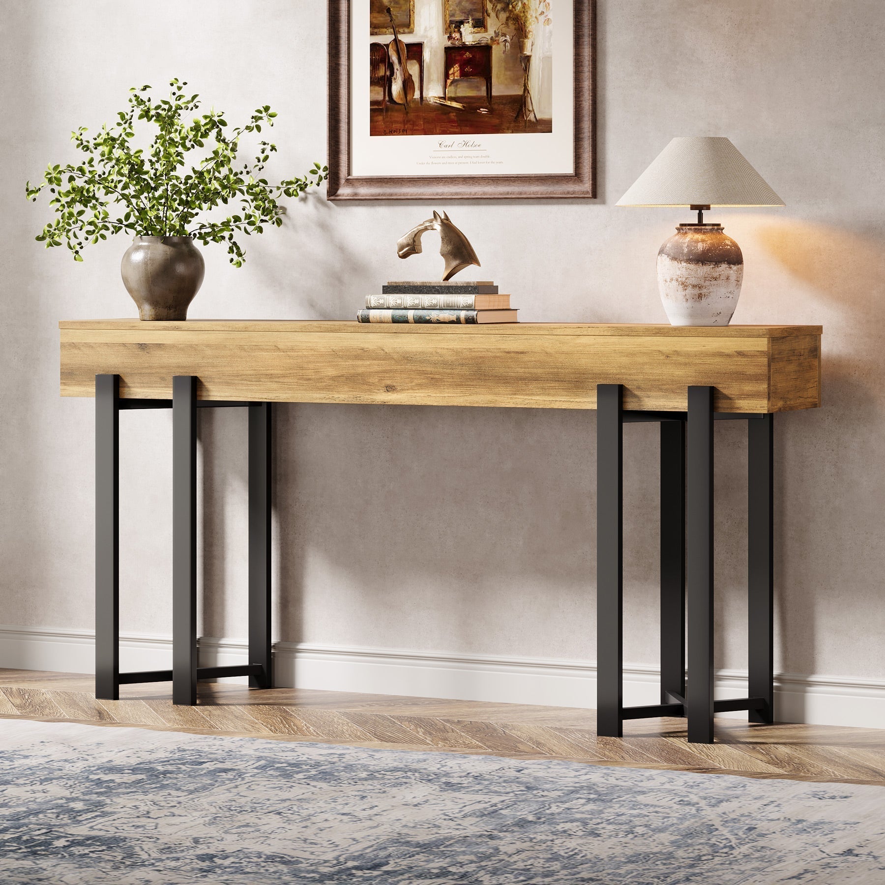 Tribesigns Mesa consola de 160 cm, Mesa de banco de madera para recibidor y entrada