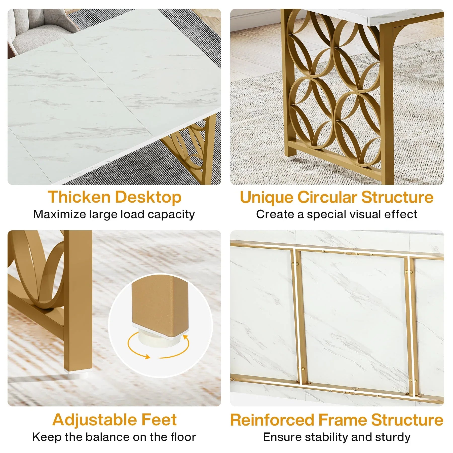 Tribesigns Mesa de comedor de 160 cm, Mesa de cocina moderna de mármol artificial para 6 personas