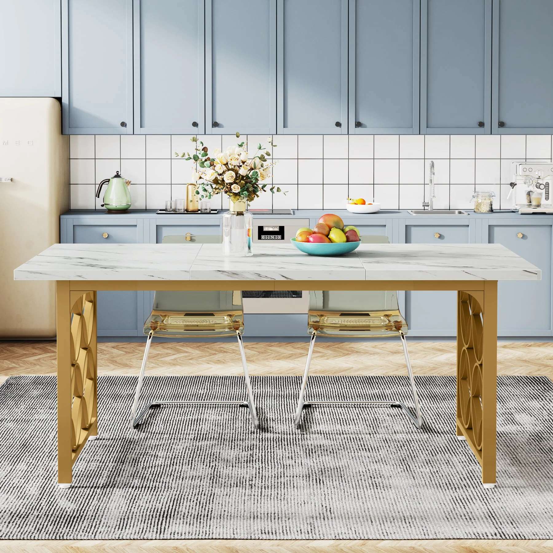 Tribesigns Mesa de comedor de 160 cm, Mesa de cocina moderna de mármol artificial para 6 personas