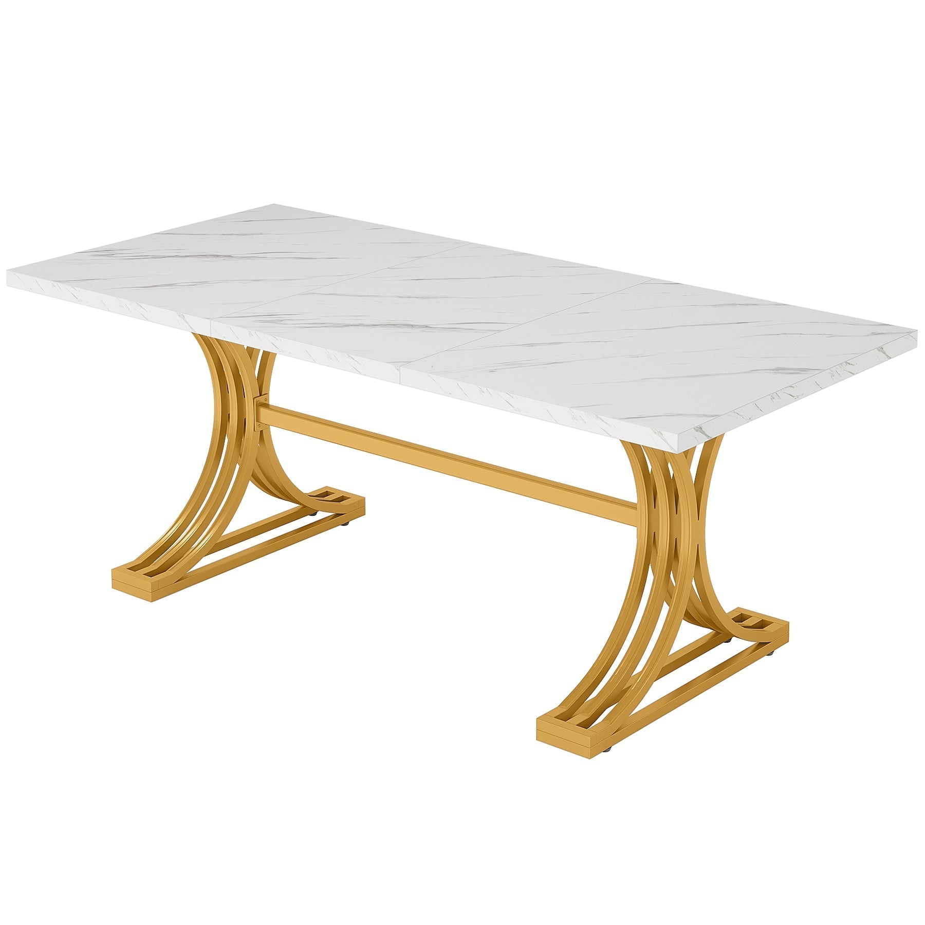 Tribesigns Mesa de comedor moderna de 160 cm con tablero de mármol artificial y patas de metal.