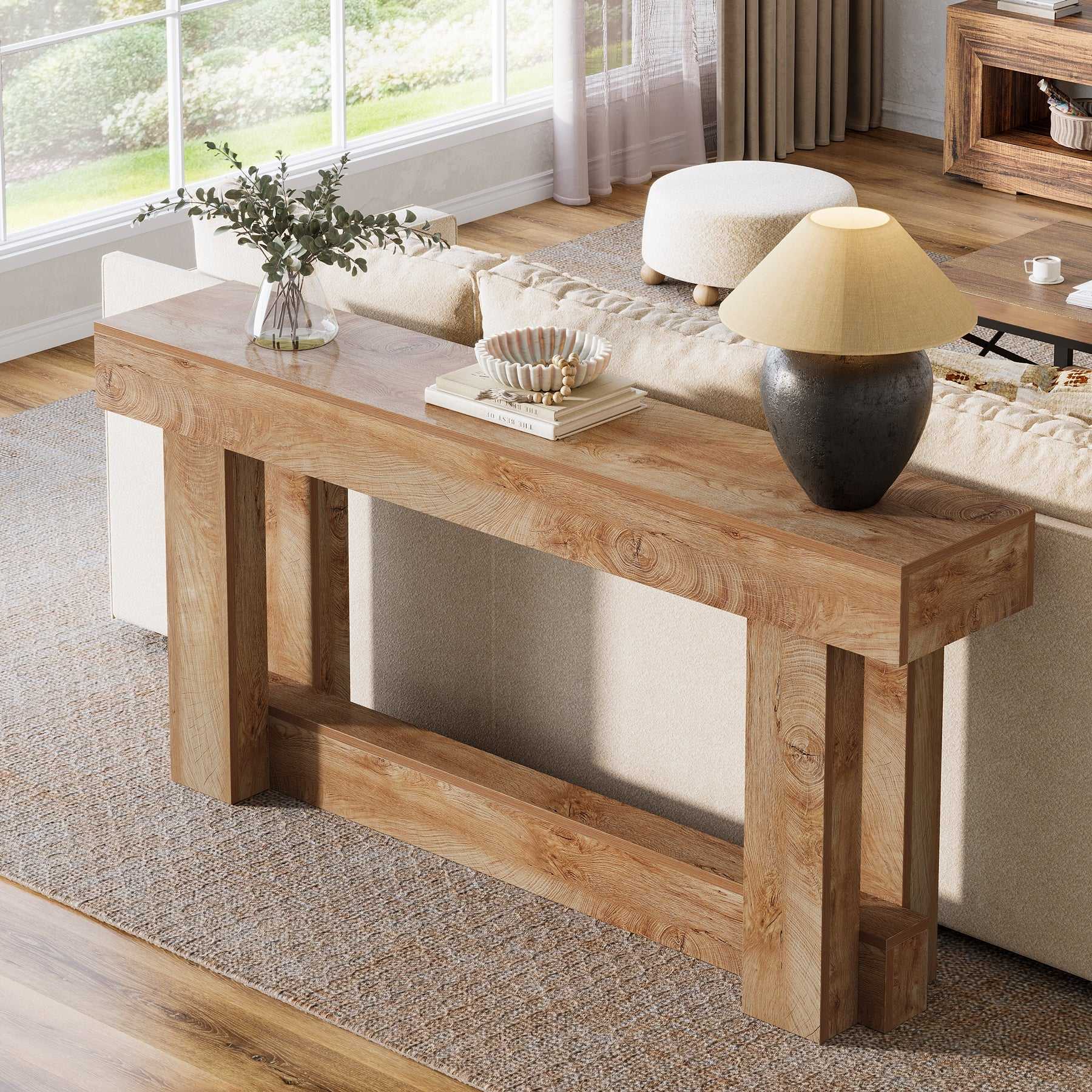 Tribesigns Consola de madera de 160 cm, Mesa de entrada rústica de 2 niveles